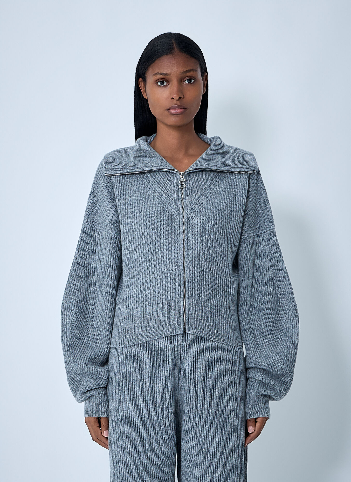 Sportmax Wool-blend Zip-up Sweater In Gray