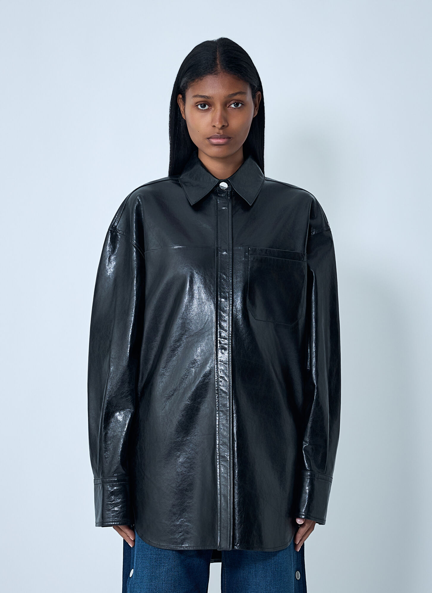  Sportmax Sportmax Leather Overshirt Jacket - Frau Jacken Black It - 38 