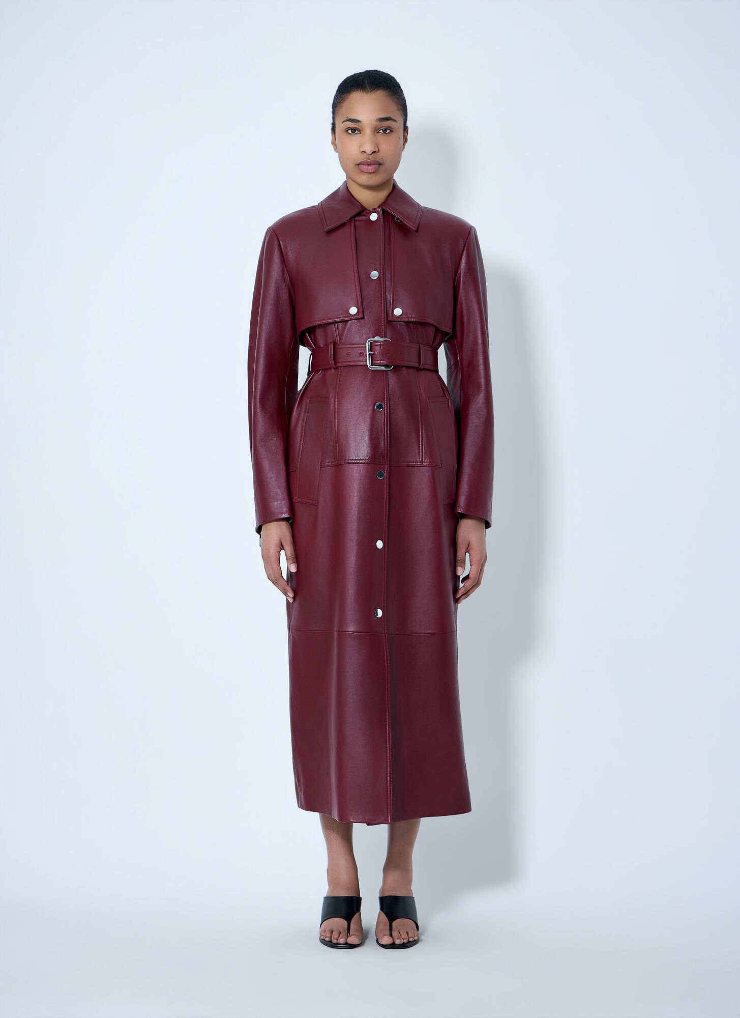 Sportmax Bordeaux 长款皮革大衣 - Female 大衣 It - 40