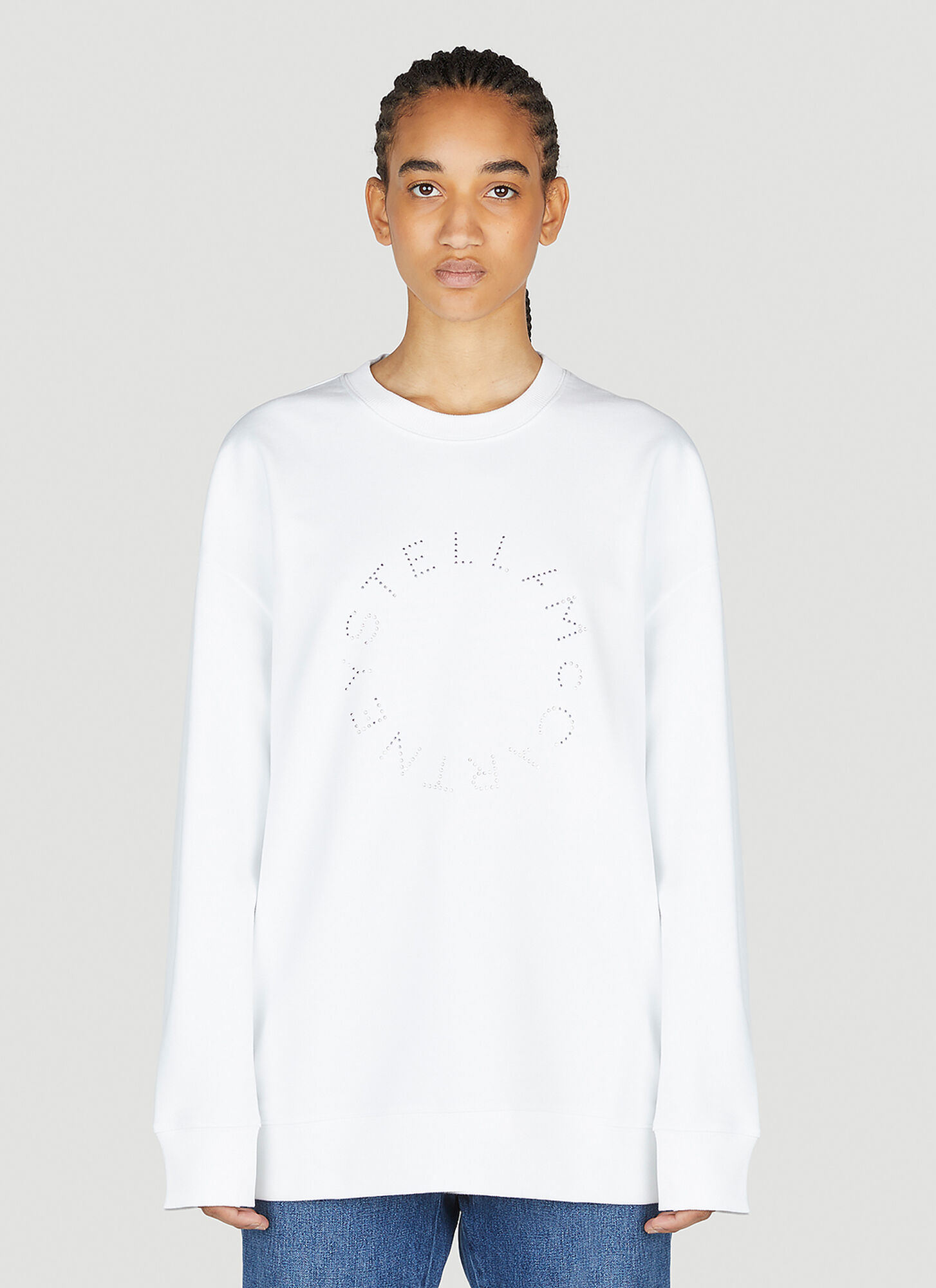 Stella McCartney Hotfix Rhinestone Logo Sweatshirt - Woman Sweatshirts White M　ステラ マッカートニー ホットフィックス ラインストーン ロゴ スウェットシャツ - レディース スウェットシャツ ホワイト M Stella