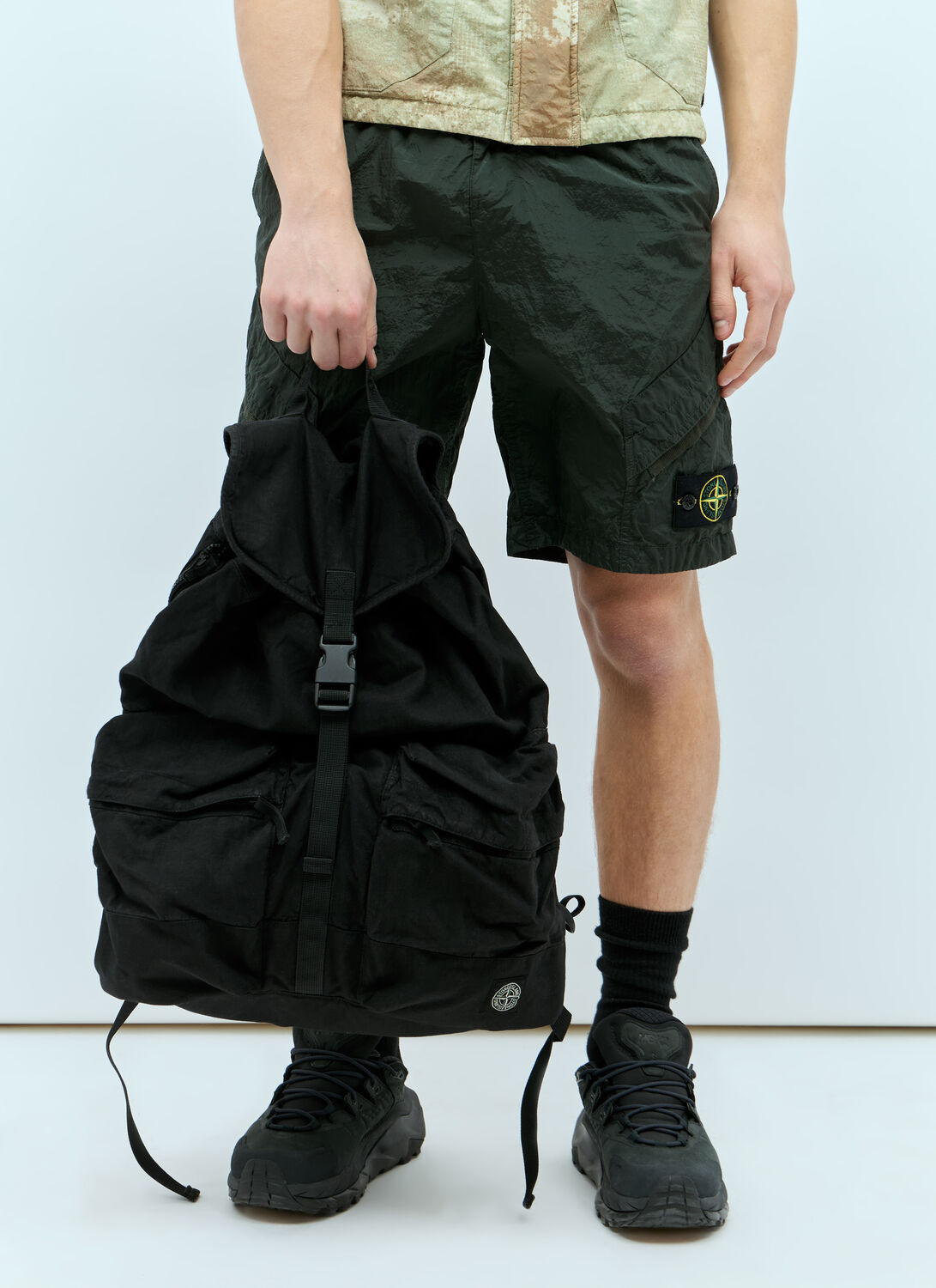 Shop Stone Island Canvas Backpack In Black