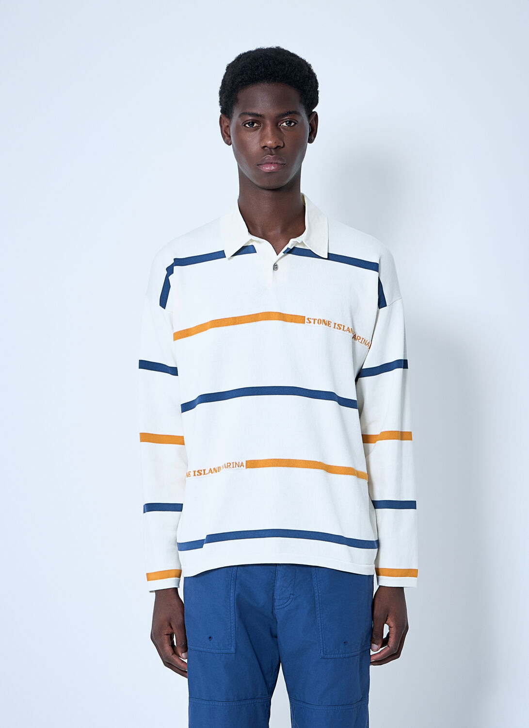 Stone Island Striped Cotton Shirt In Beige