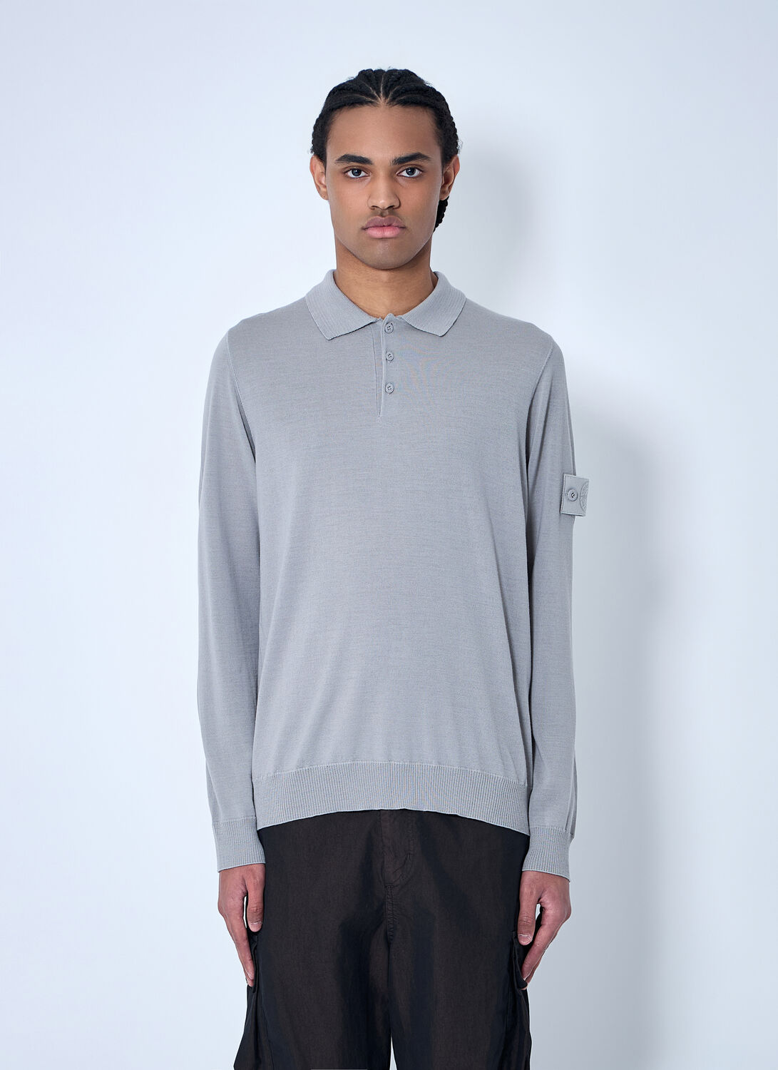 Stone Island Men Ghost Compass Patch Polo Shirt In Gray