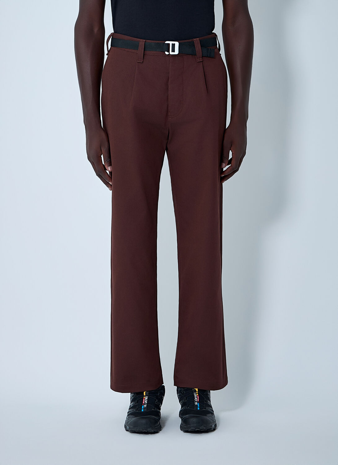 Stone Island Pleated-front Belted Trousers In Burgundy