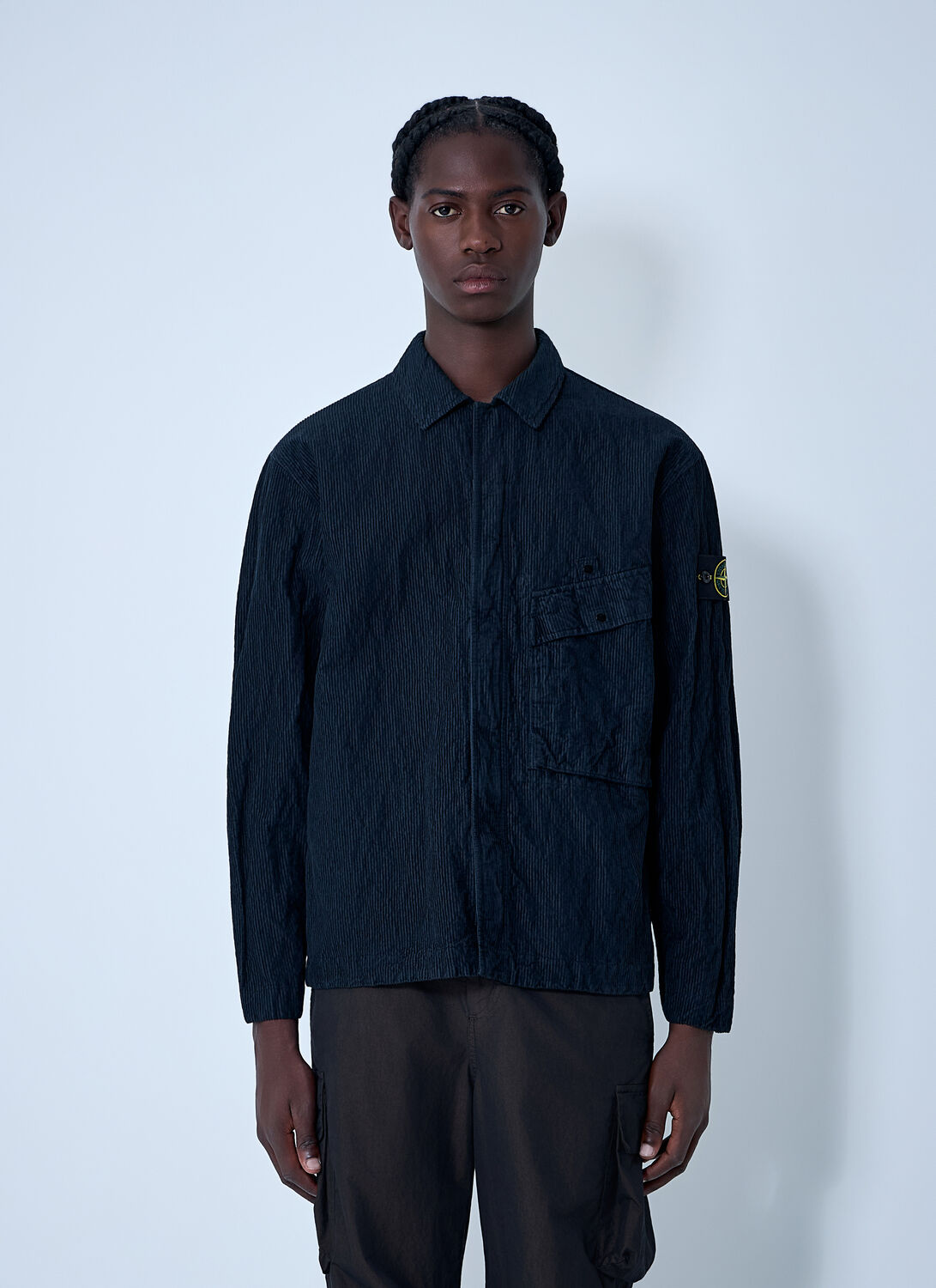 Stone Island Logo Motif Corduroy Shirt - Man Shirts Navy Xl Stone
