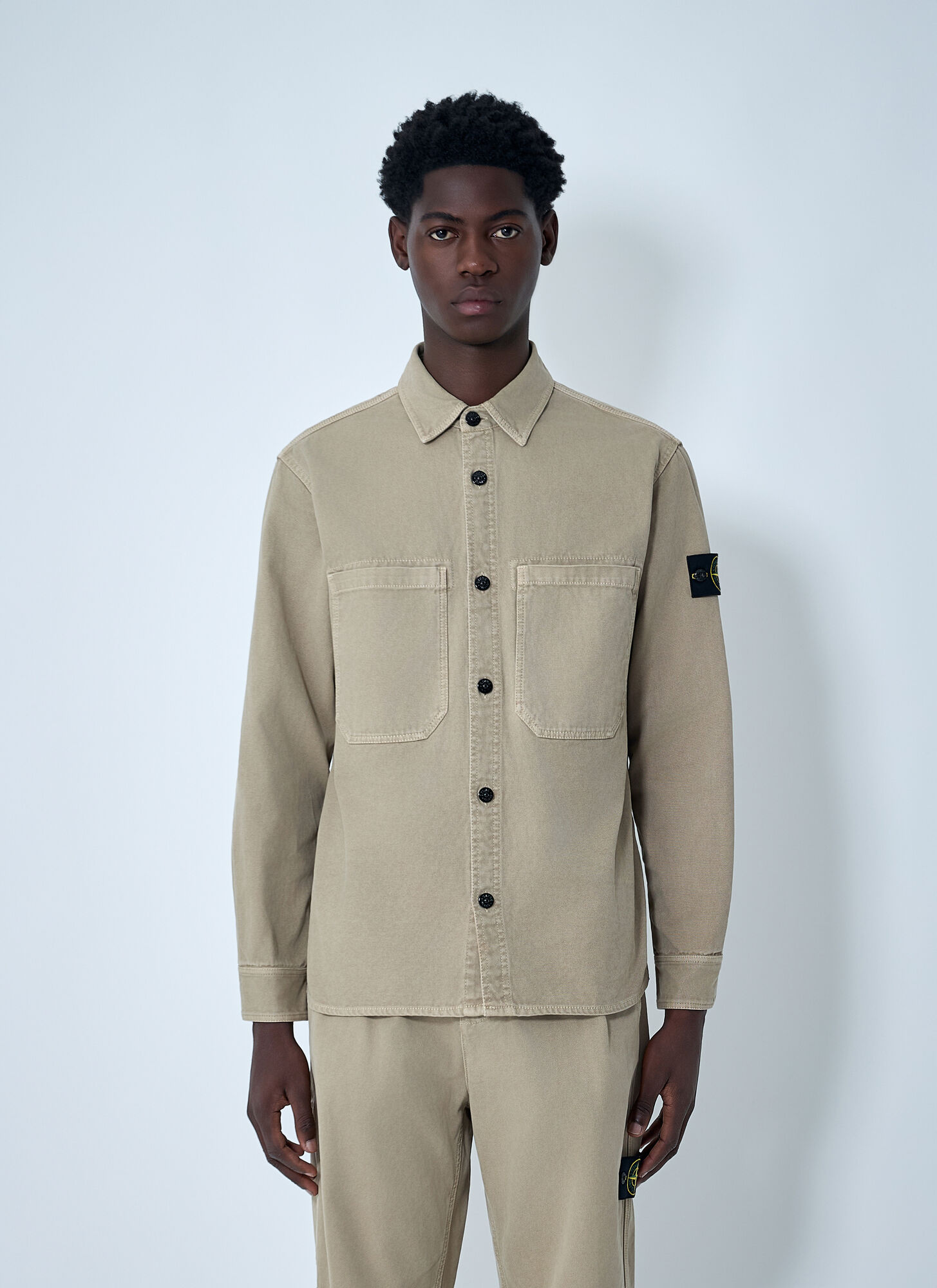 Stone Island Men's Beige Logo Patch Shirt - Man Shirts L