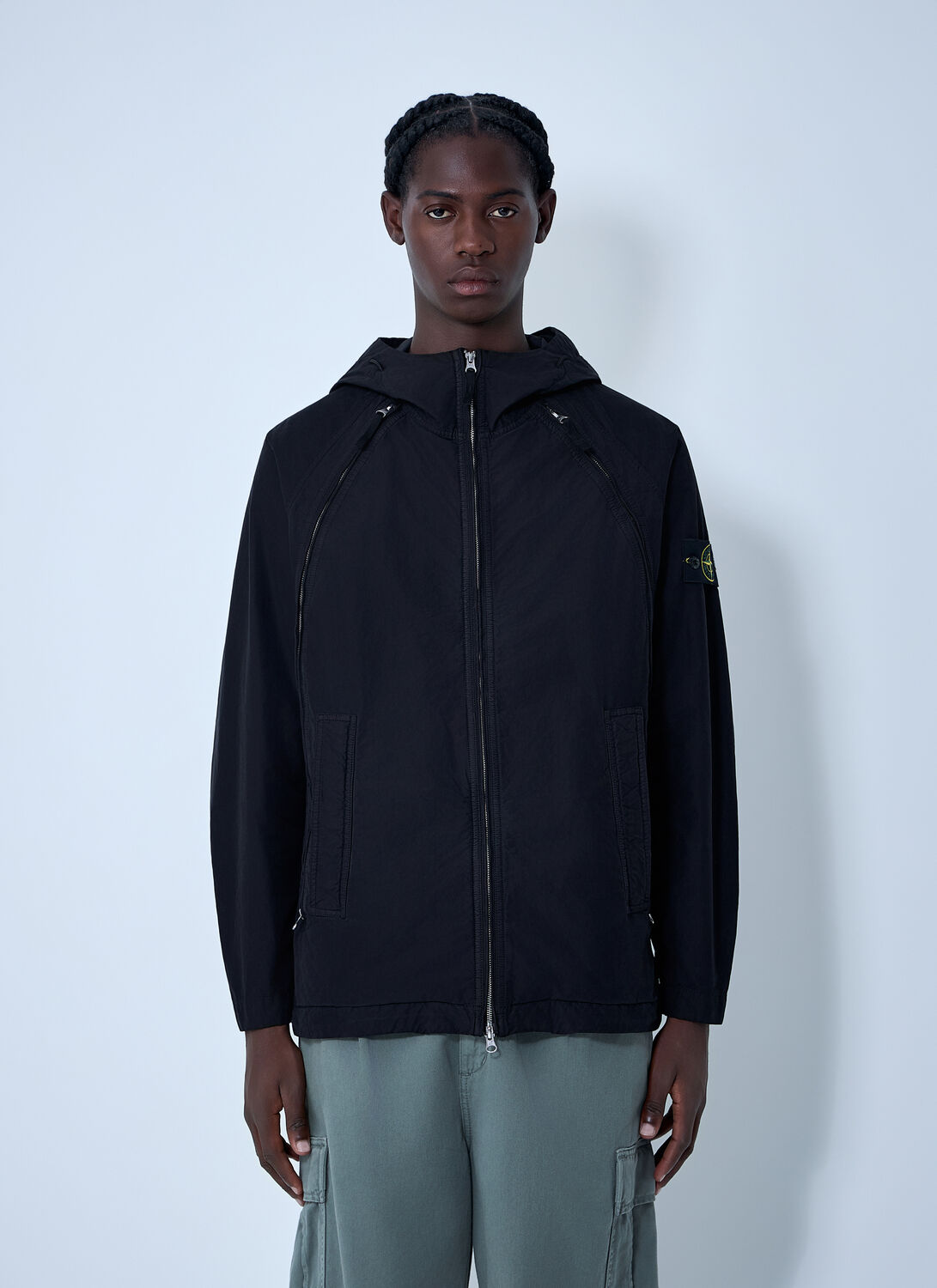 Stone Island Logo Patch Hooded Jacket In Black