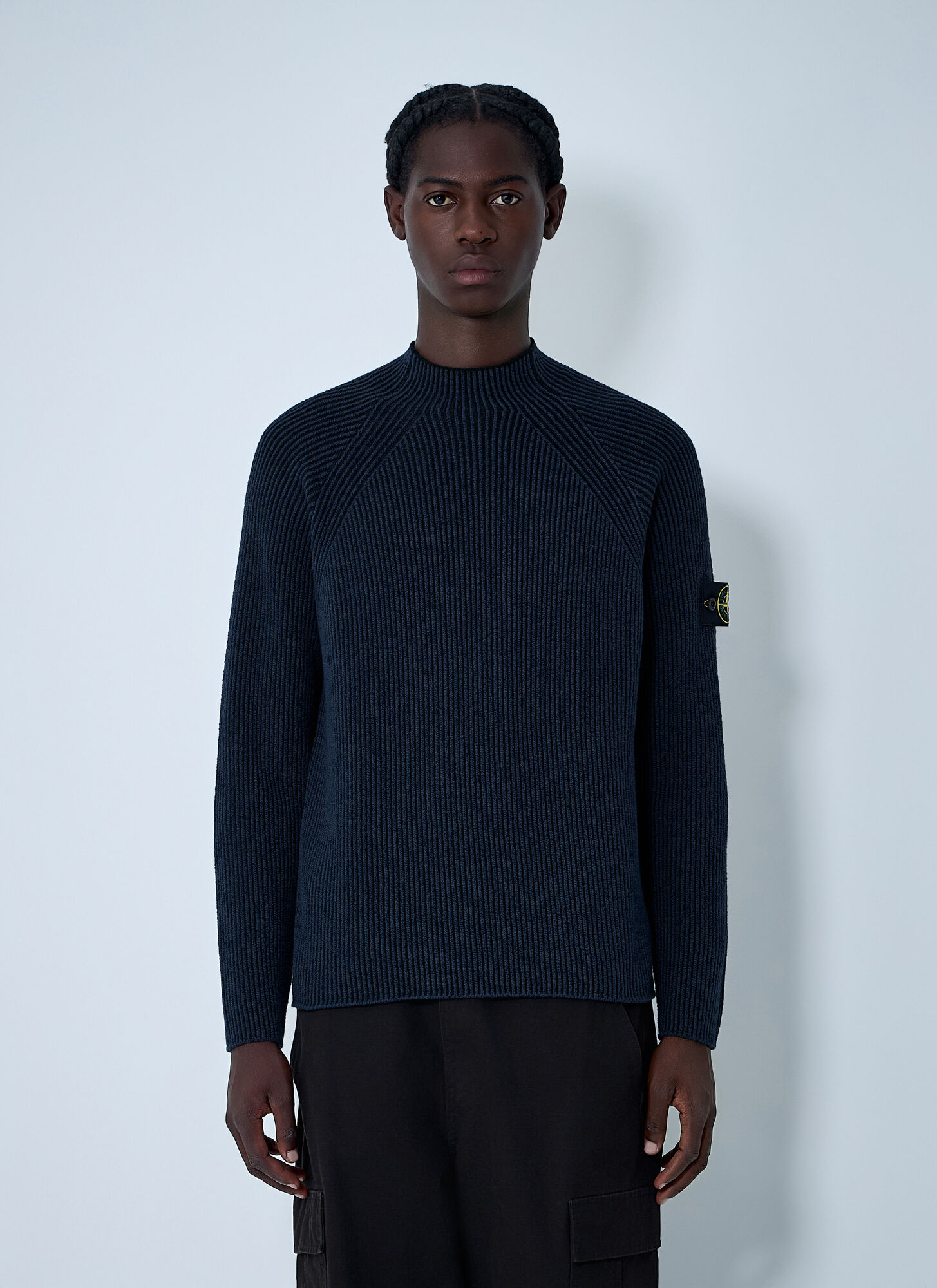 Stone Island Men's Navy Rib Logo Patch Sweater - Man Knitwear Xxl