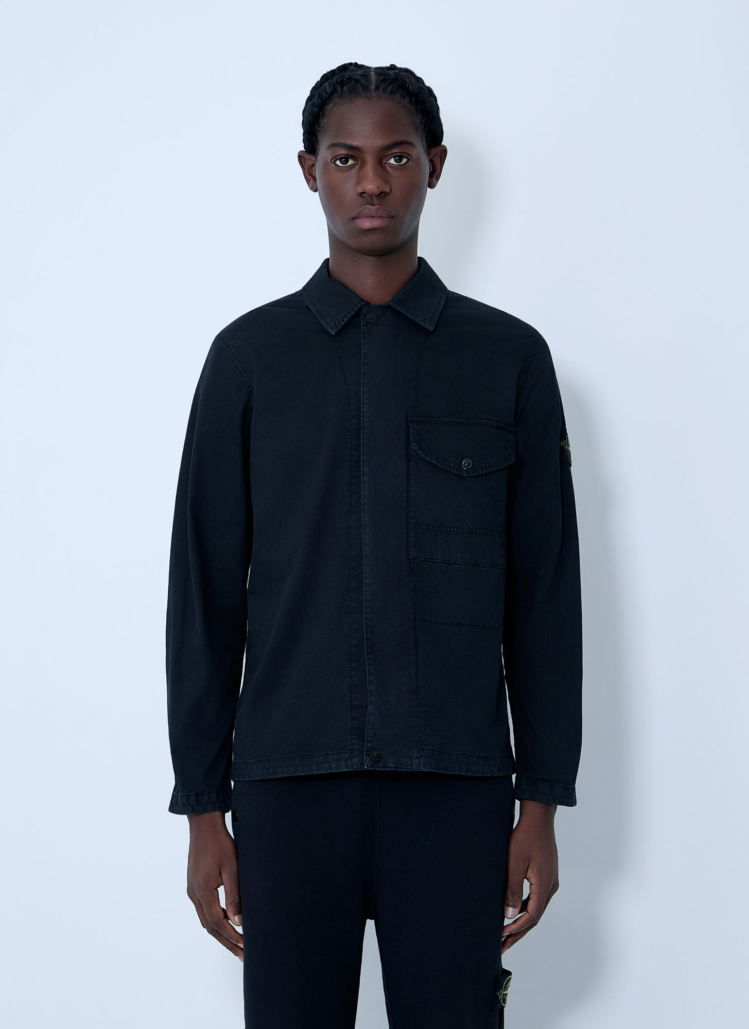 Stone Island Men's Black Logo Patch Shirt - Man Shirts Xl