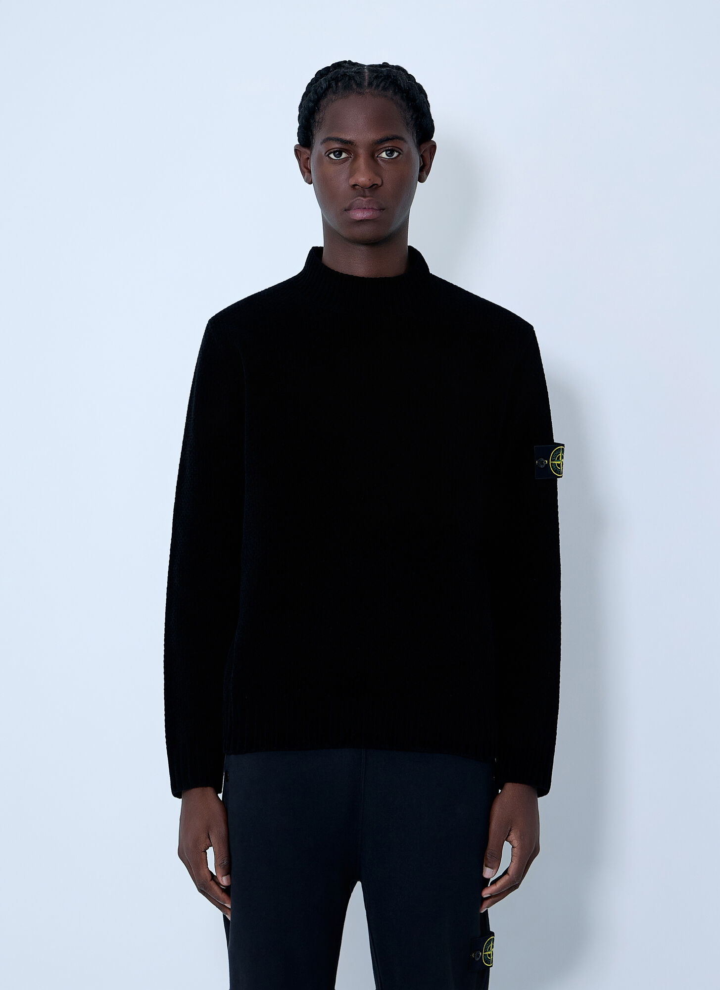 Stone Island Men's Black Logo Patch Sweater - Man Sweatshirts Xxl