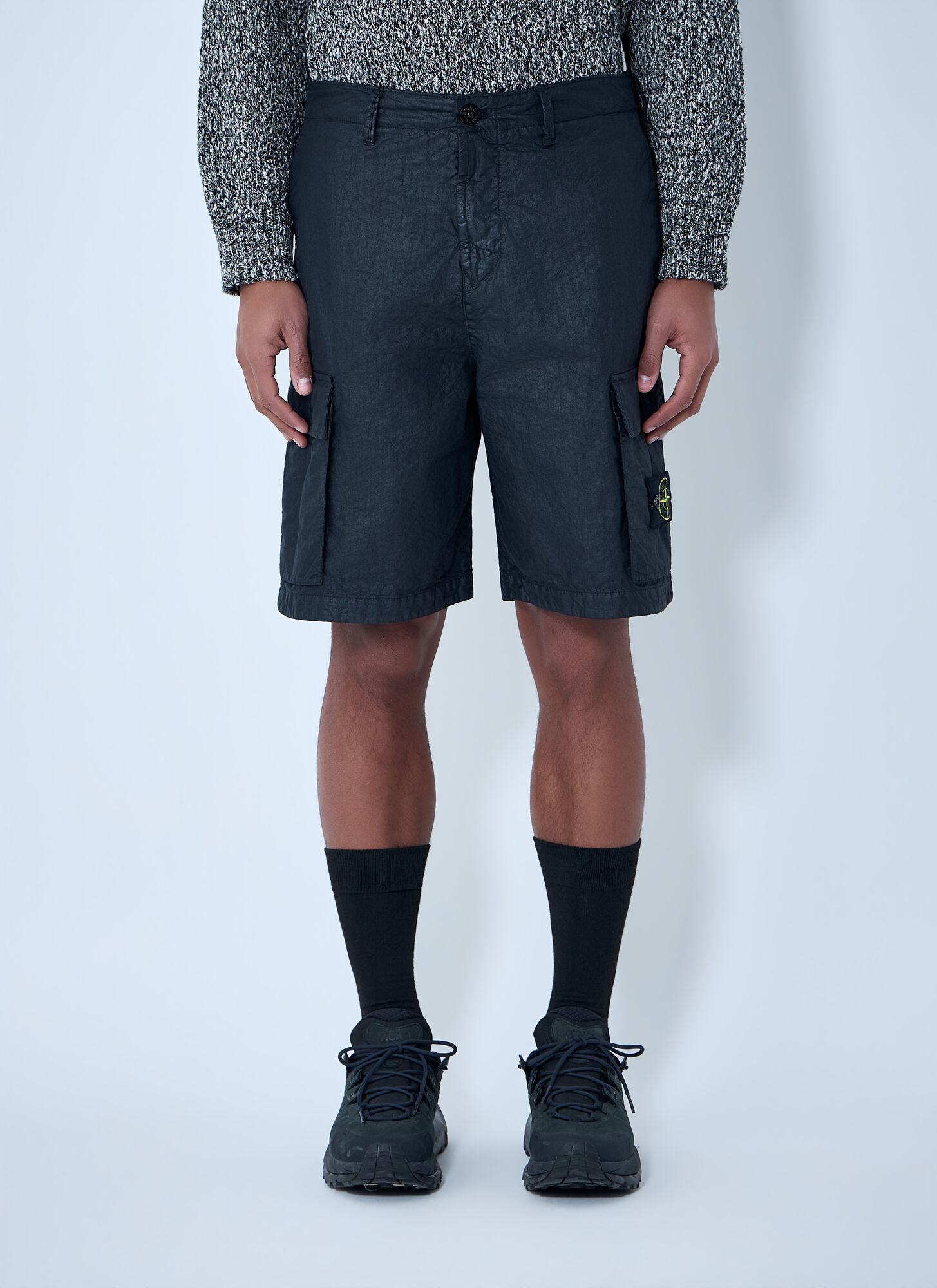 Stone Island Men's Black Logo Patch Shorts - Man Shorts 32