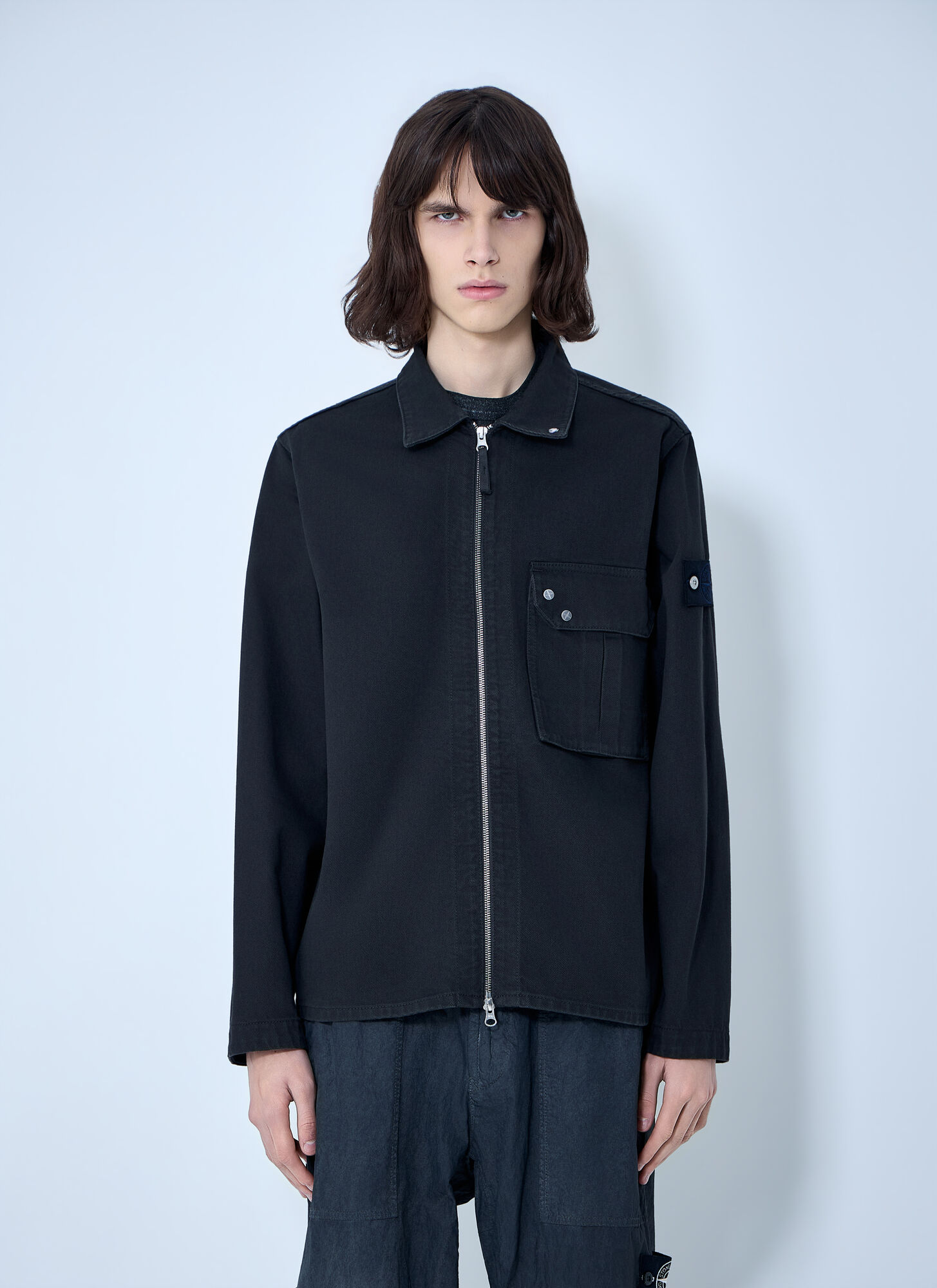 Stone Island Men's Black Zip-Front Overshirt - Man Shirts Xxxl