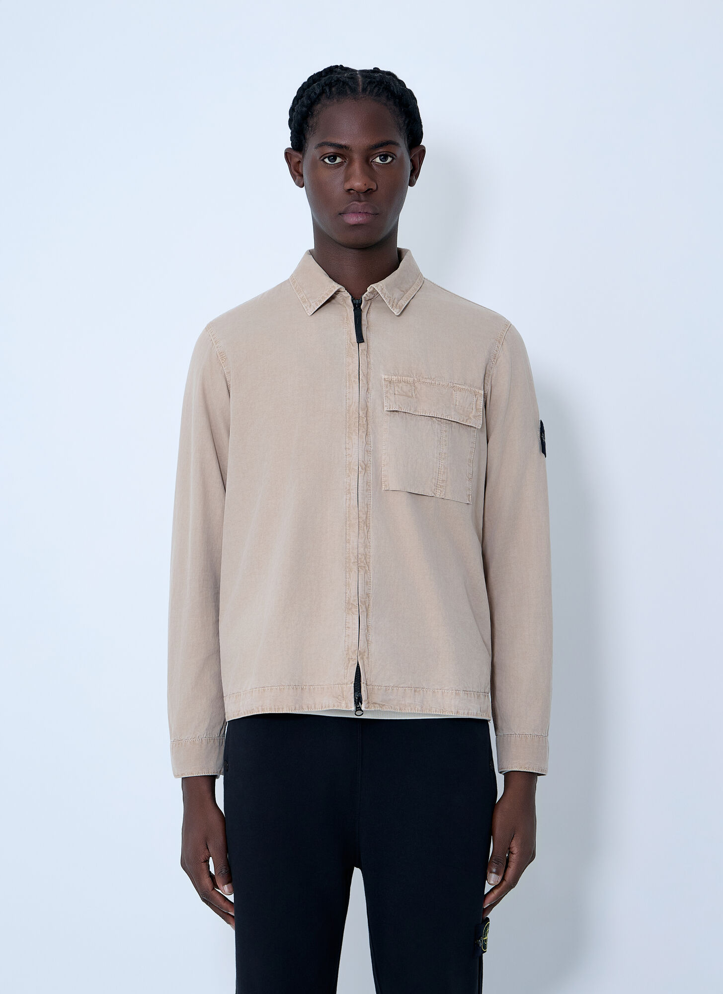 Stone Island Men's Beige Logo Patch Overshirt - Man Shirts M