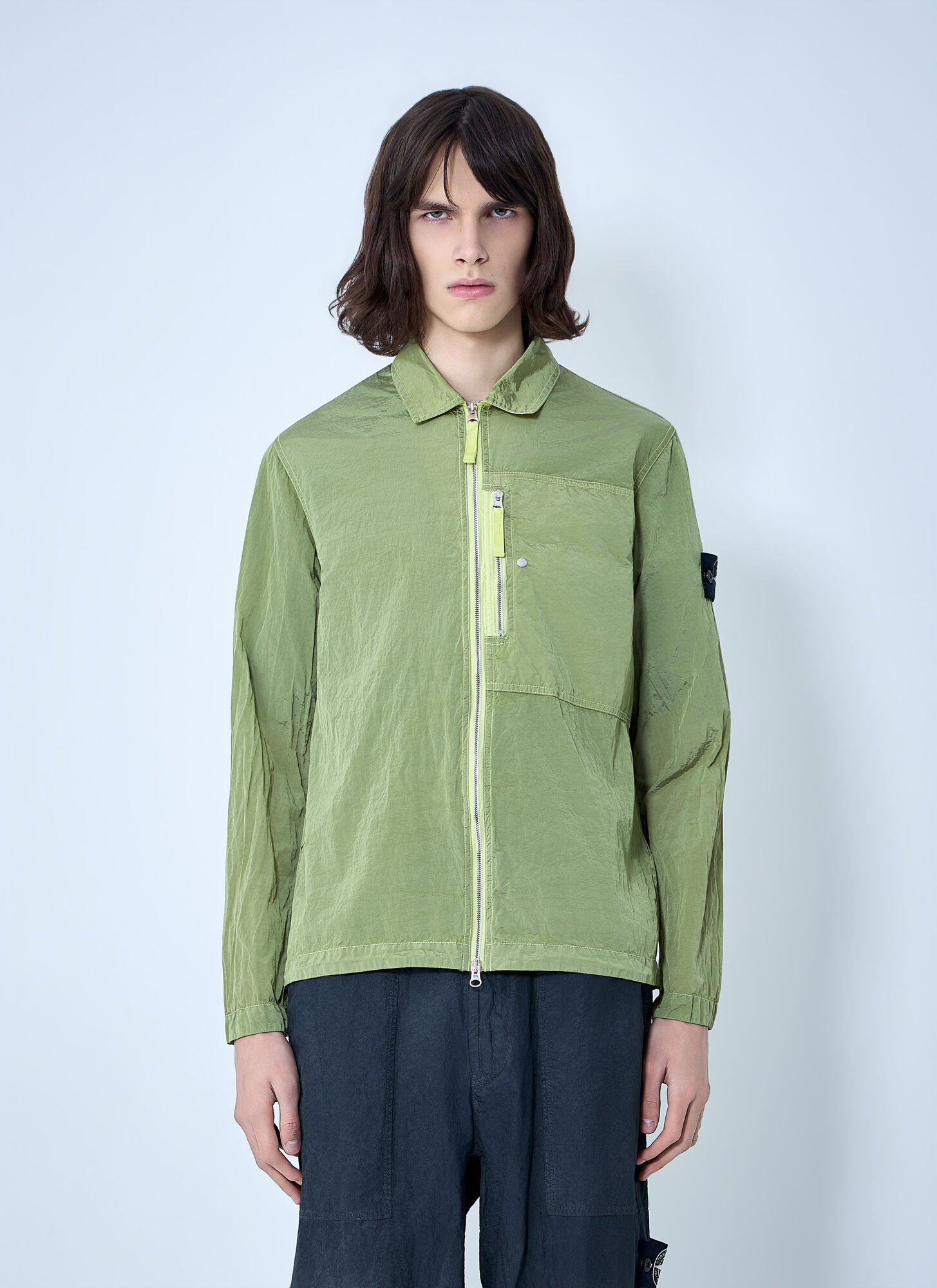 Stone Island Men's Green Zip-Front Technical Jacket - Man Jackets M