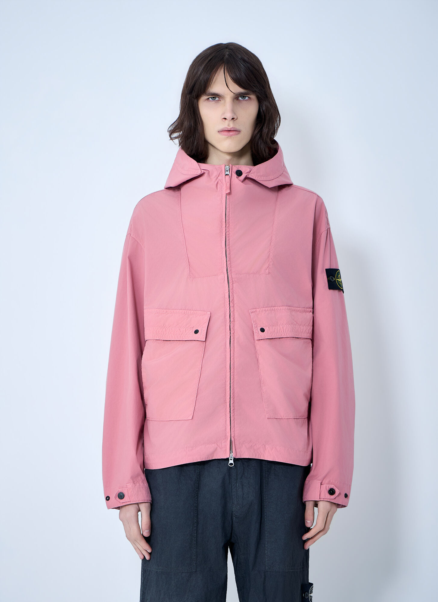 Stone Island Hooded Zip Jacket - Man Jackets Pink Xxxl Stone