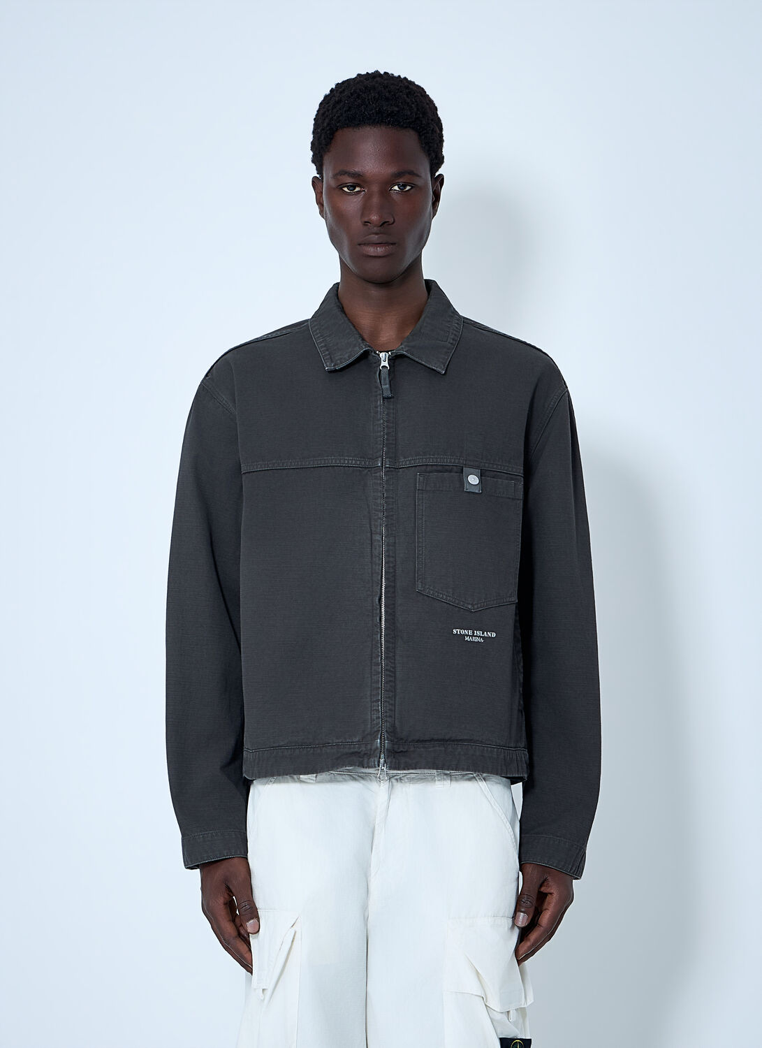 Stone Island Zip-front Cotton Jacket - Man Jackets Grey S Stone