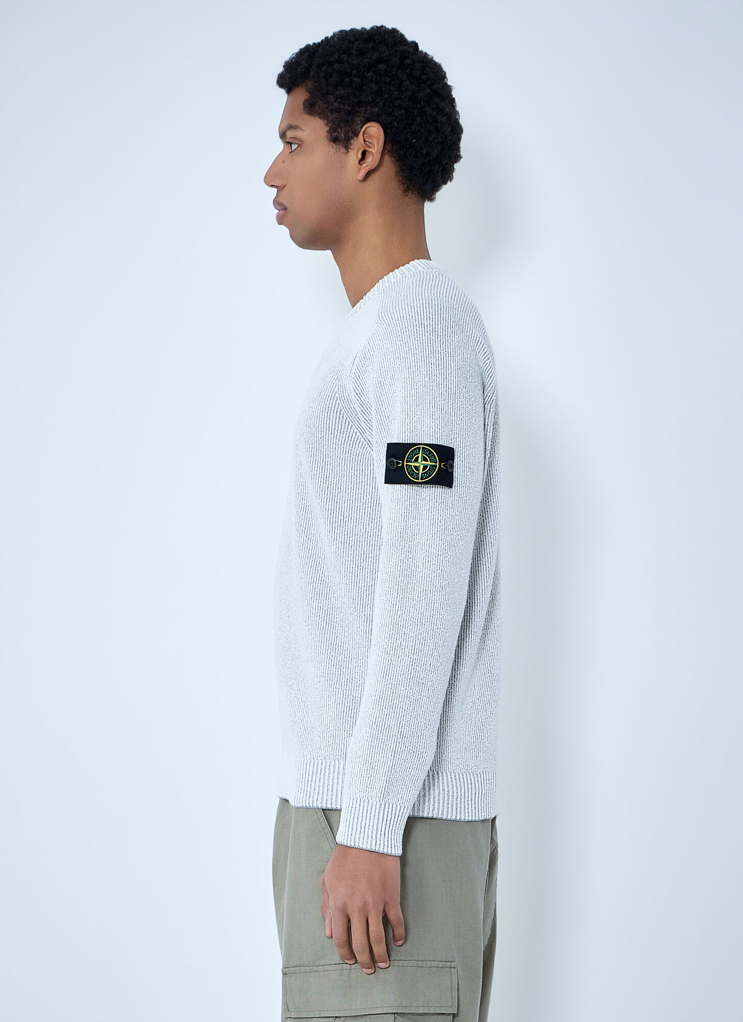  Stone Island Stone Island Ribbed Knit Crewneck Sweater - Mann Strick Grey L 
