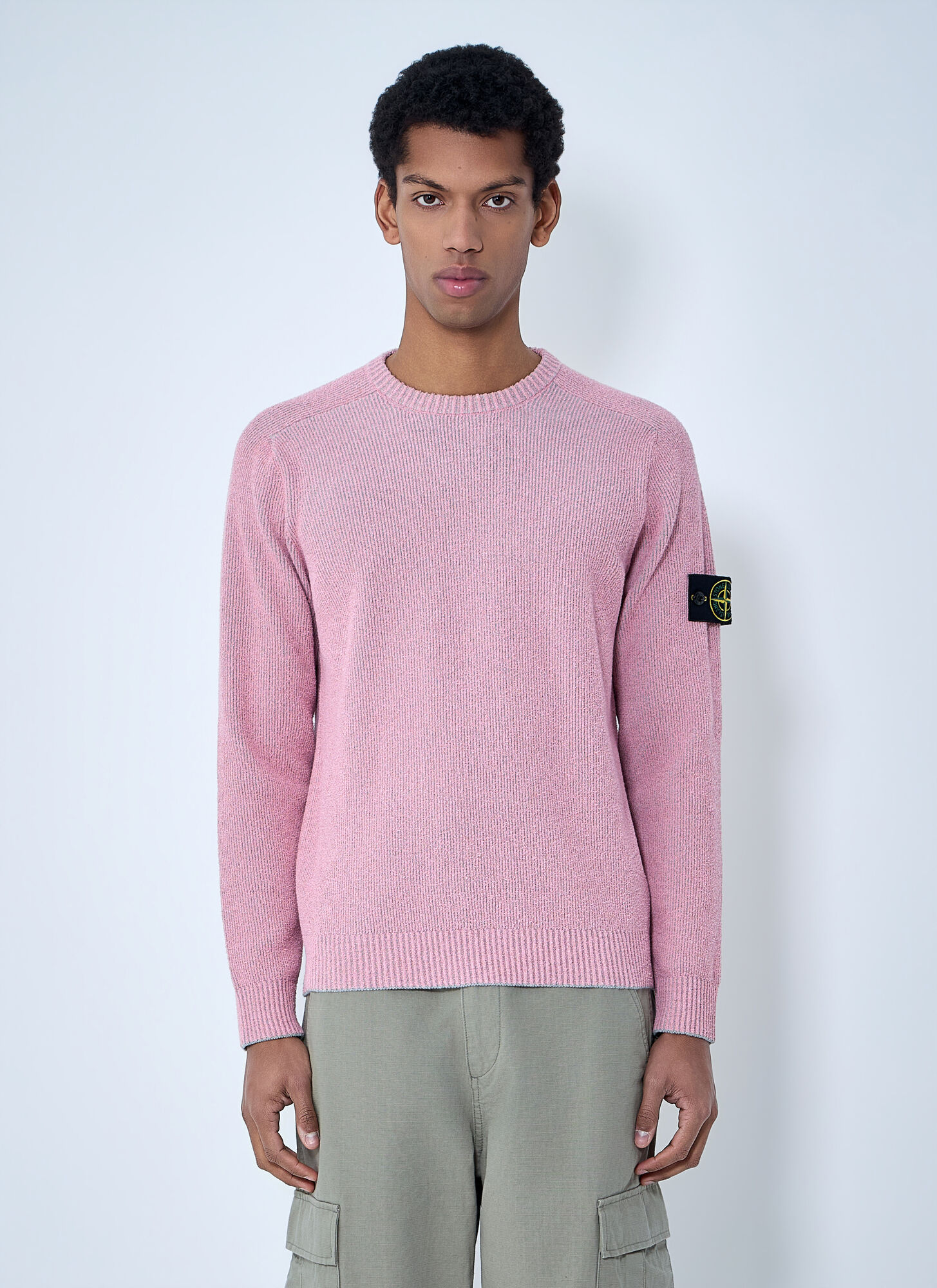 Stone Island Crewneck Wool Sweater - Man Knitwear Pink M　Stone Island クルーネック ウール セーター - マン ニットウェア ピンク M Stone