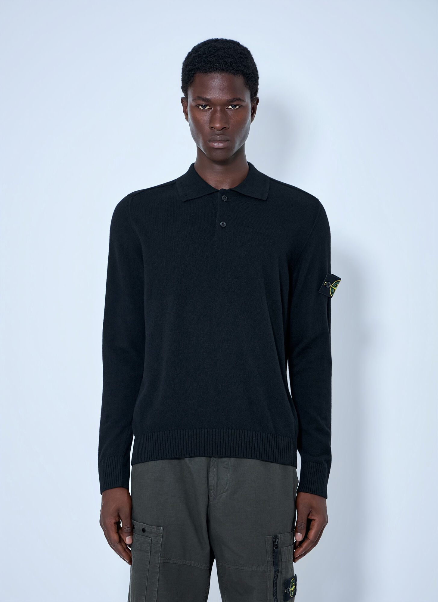 Stone Island Men's Wool Knitted Long-Sleeve Polo - Black V0029 - Size 2XL - Image 4