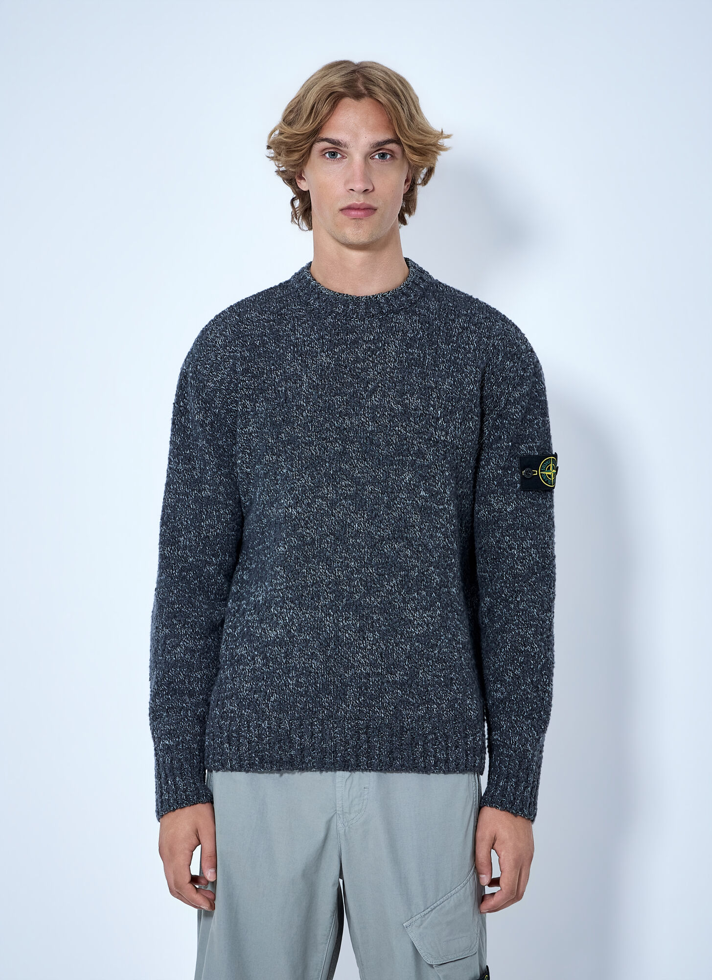Stone Island Men's Grey Crewneck Wool-Blend Sweater - Man Knitwear Xxxl