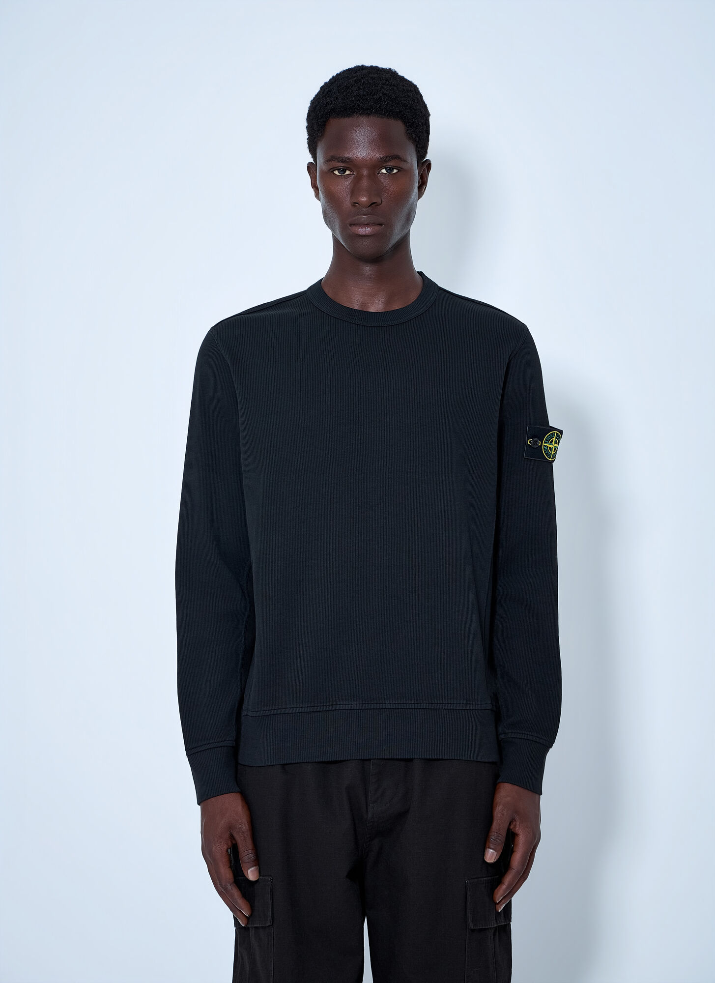 Stone Island Men's Black Crewneck Sweatshirt With Logo Patch - Man Sweatshirts Xl