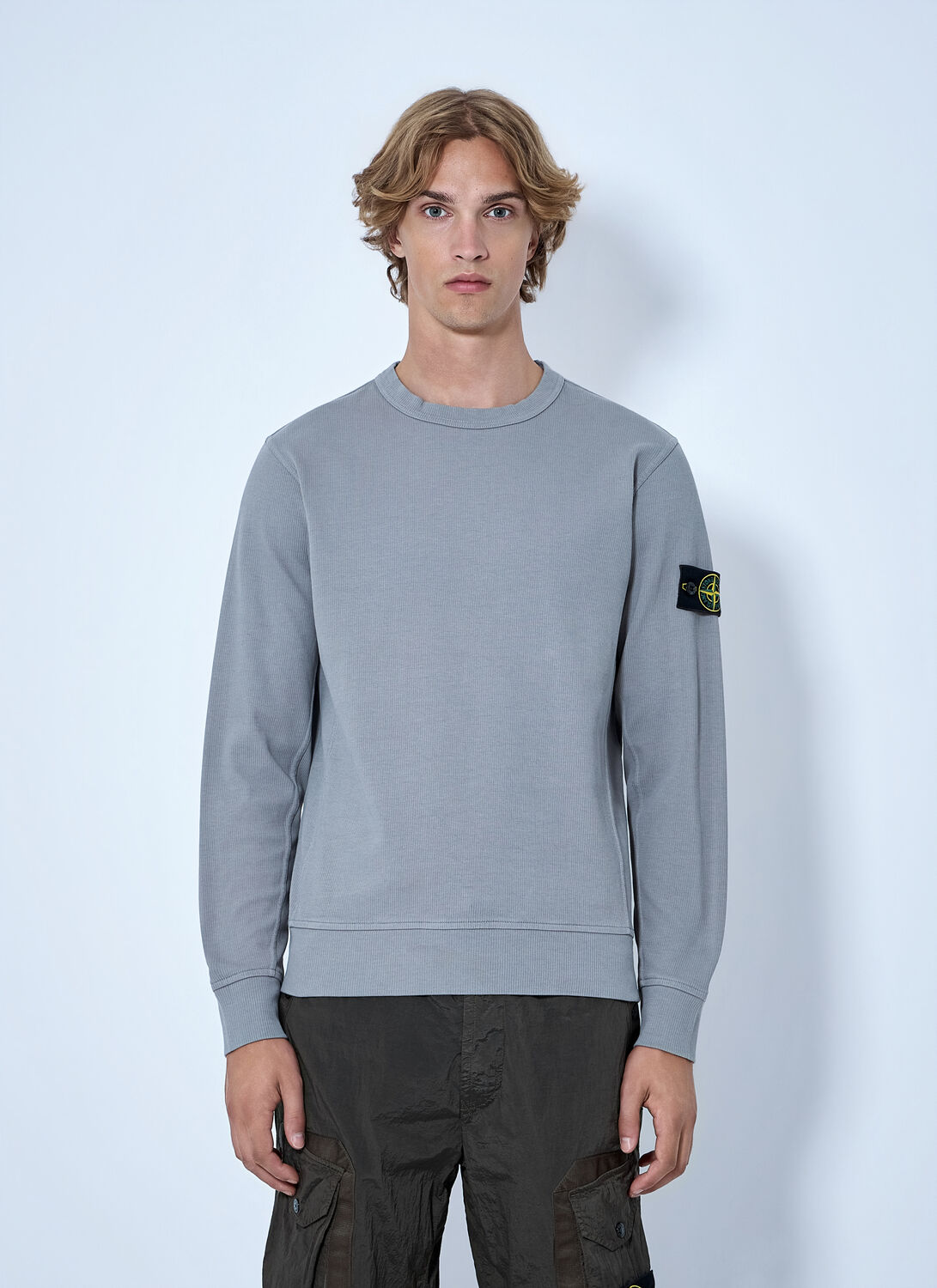 Stone Island Crewneck Sweatshirt With Sleeve Logo Patch - Man Sweatshirts Grey Xxxl