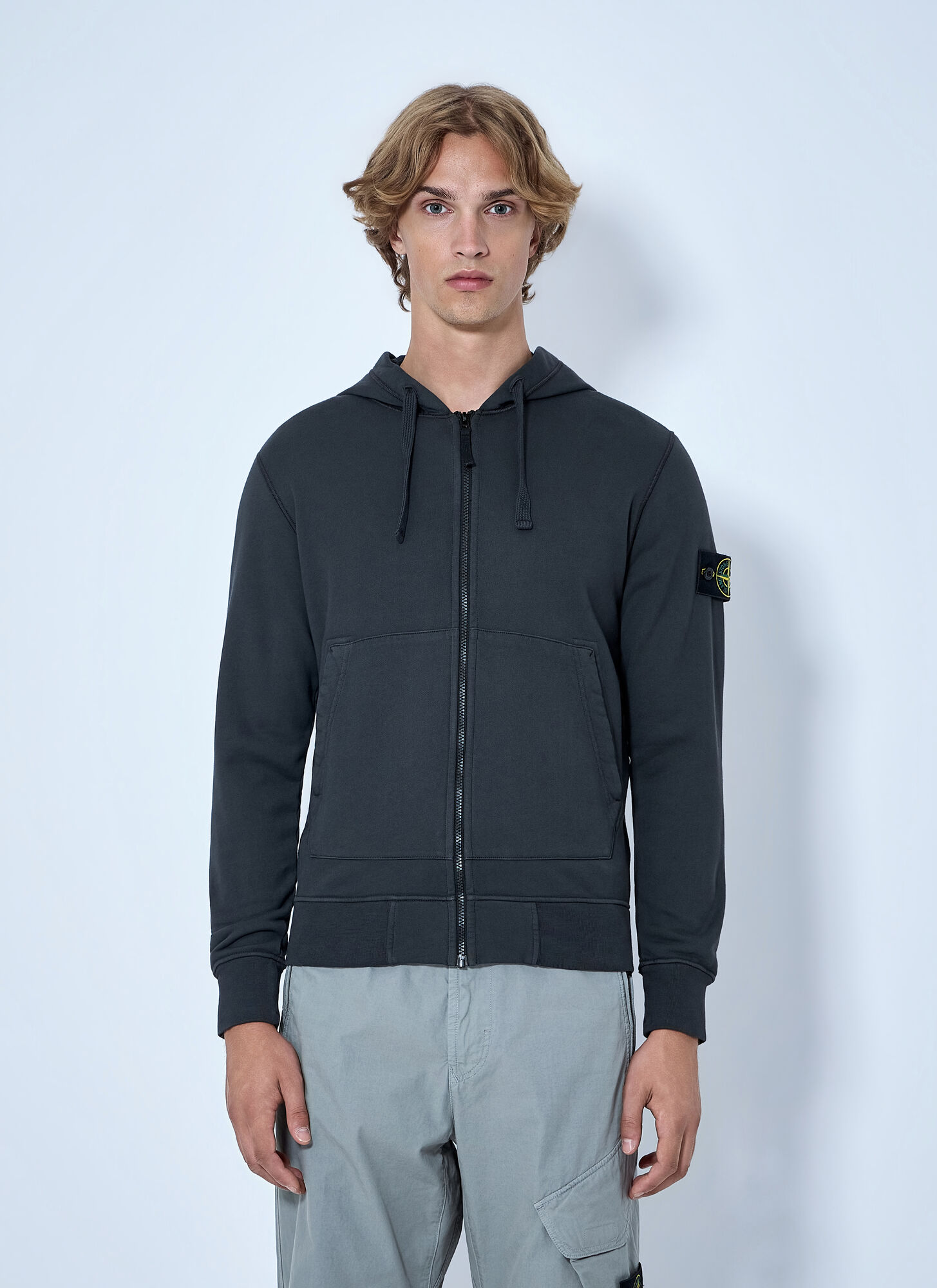 Stone Island Men's Grey Hooded Zip-Up Sweatshirt - Man Sweatshirts Xxl