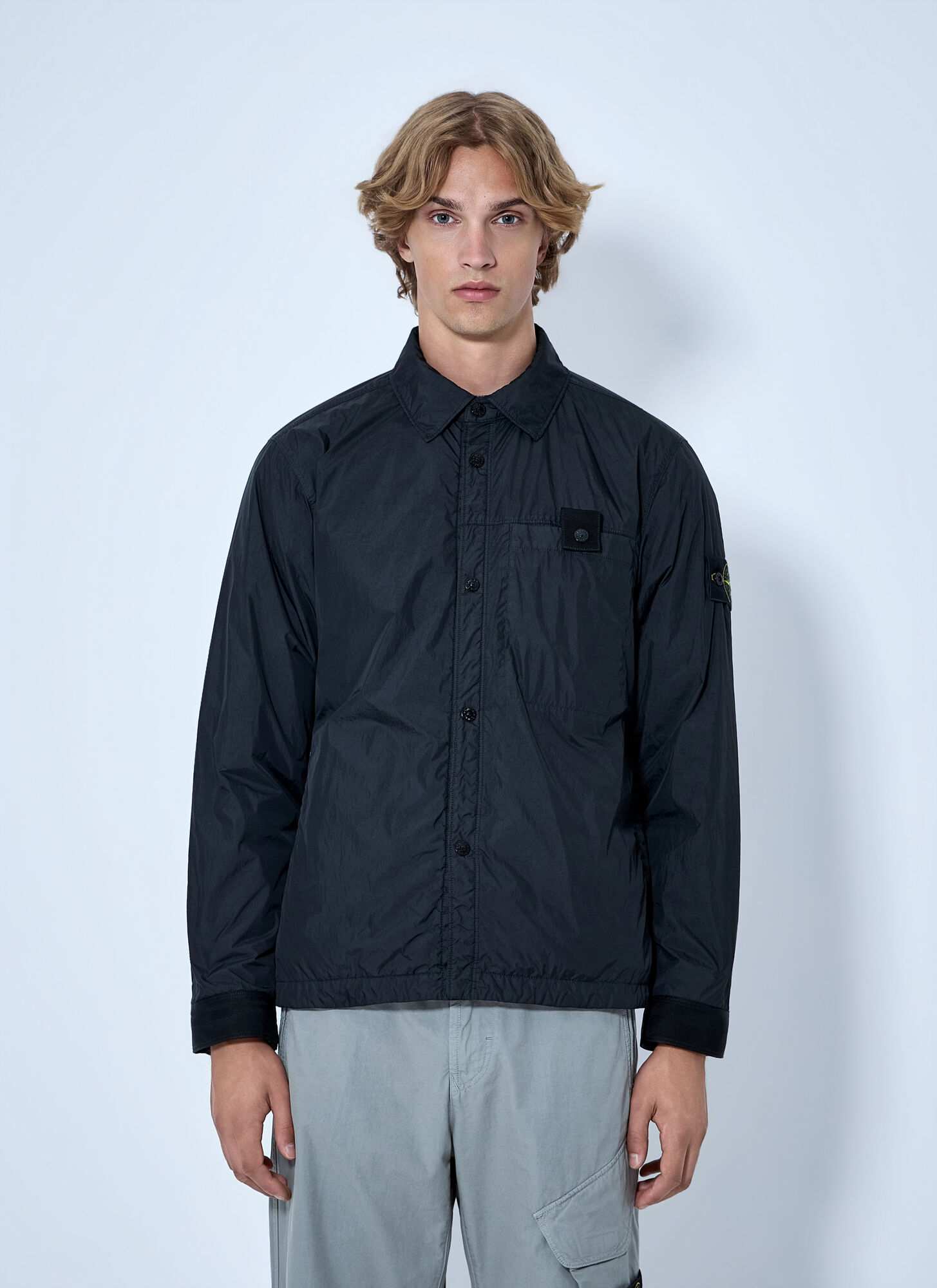 Stone Island Button-up Nylon Jacket - Man Jackets Black Xxl