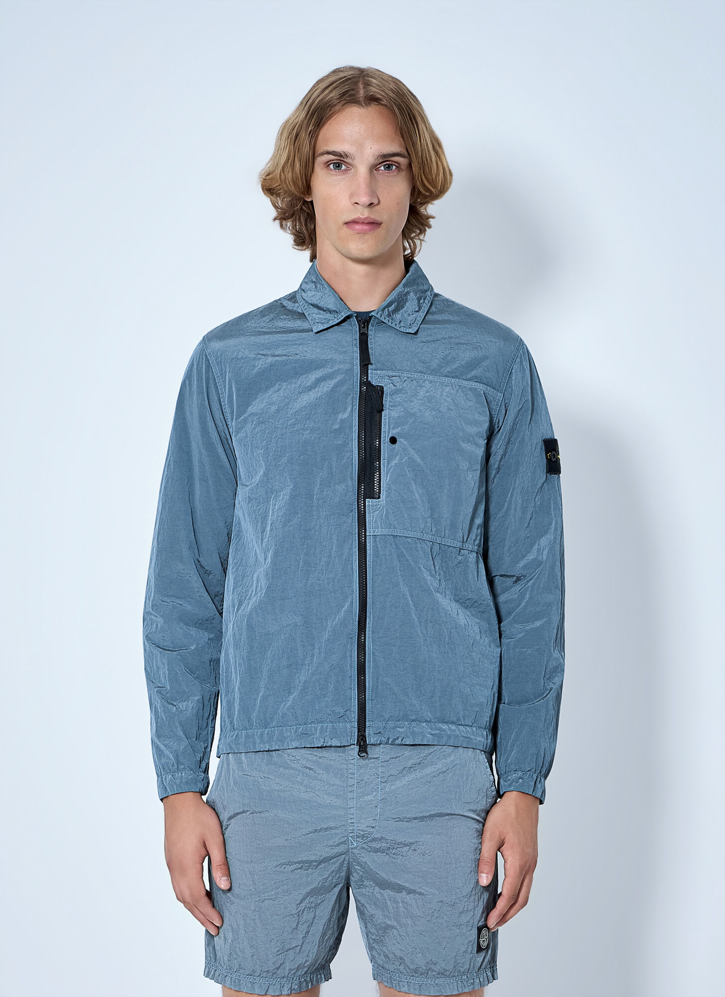 Stone Island Zip-up Jacket With Chest Pocket - Man Jackets Light Blue S Stone