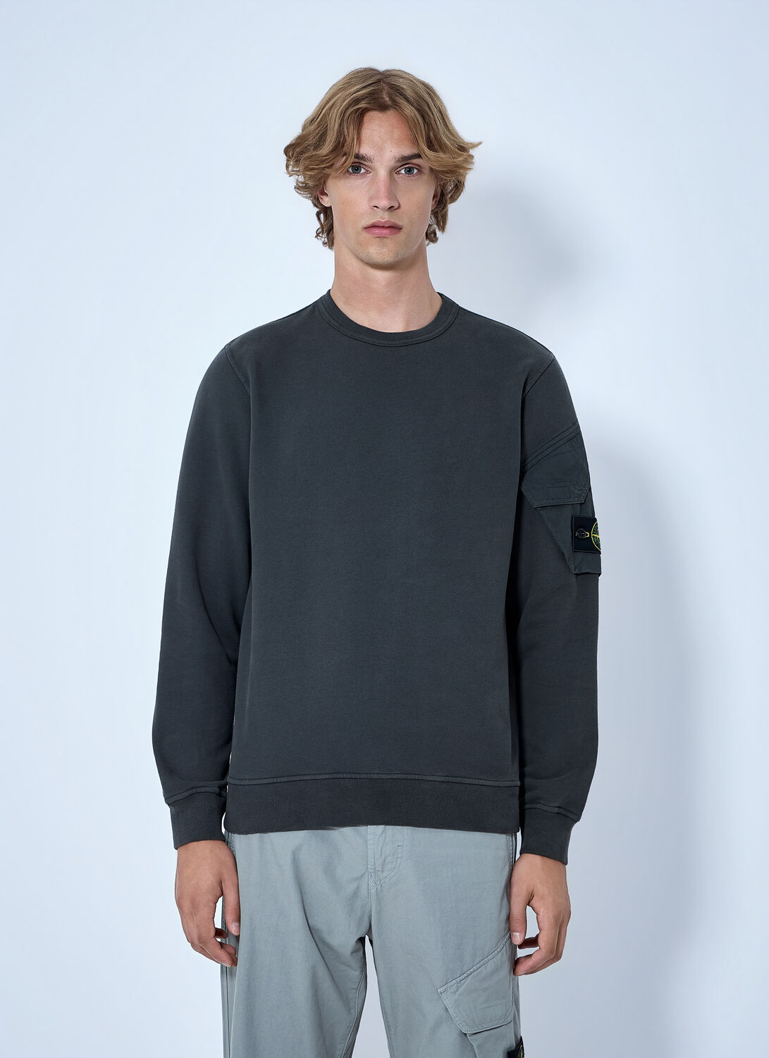 Stone Island Crewneck Sweatshirt With Sleeve Pocket - Man Sweatshirts Grey Xl