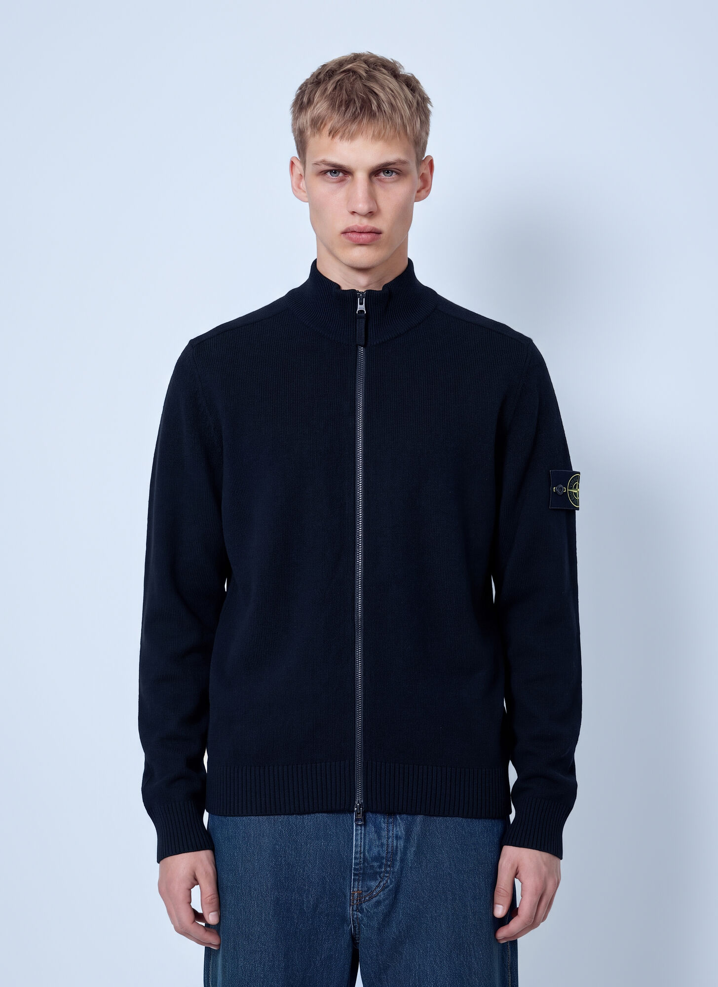 Stone Island , Round-Neck Knitwear, Male, Black, Xl, Full-Zip Knit Sweatshirt - Image 2
