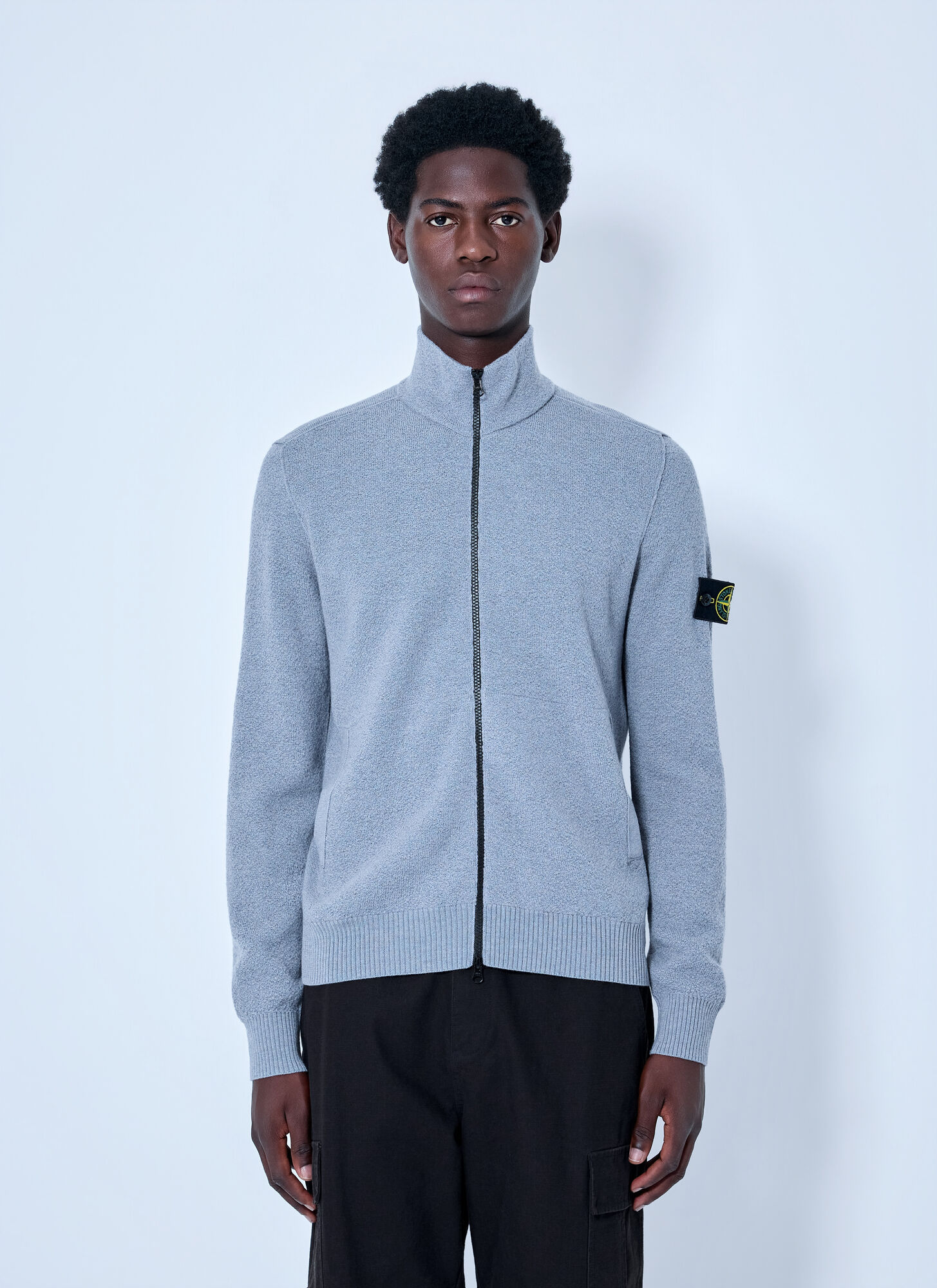 Stone Island Men's Grey Zip-Up Knit Sweater - Man Sweatshirts L