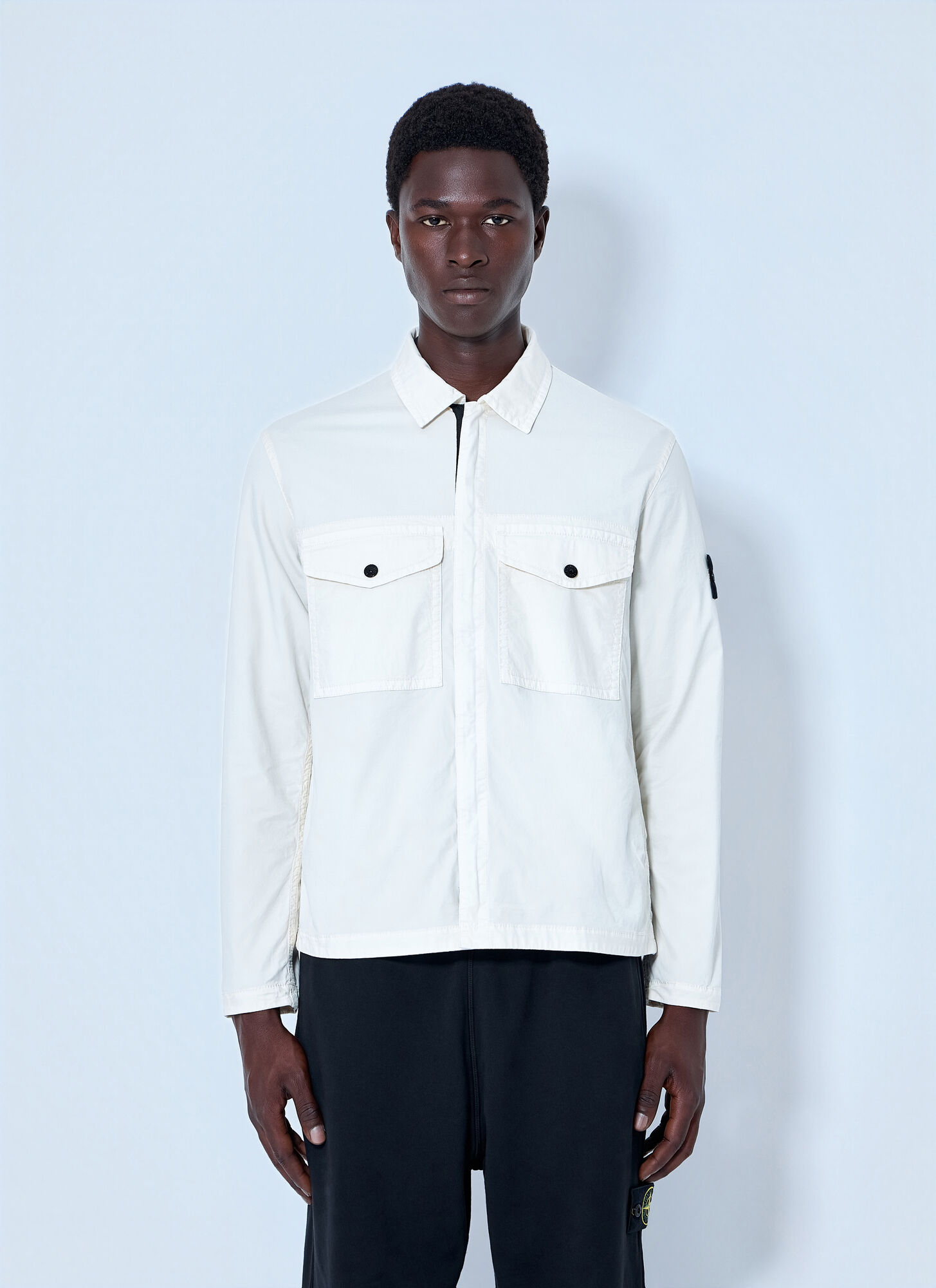 Stone Island Men's White Zip-Front Overshirt With Flap Pockets - Man Shirts M
