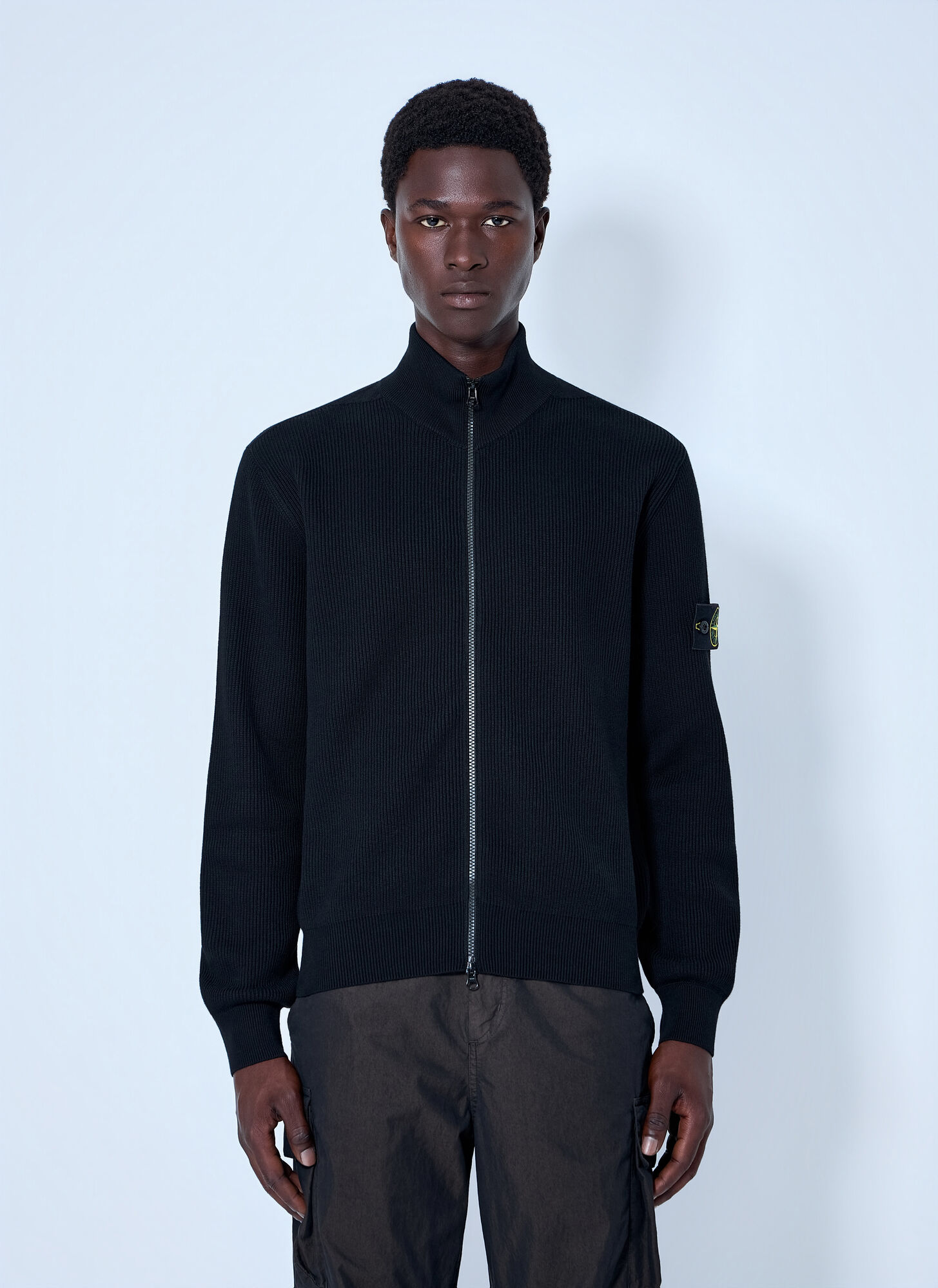 Stone Island Ribbed Zip-up Jacket - Man Jackets Black Xxl Stone