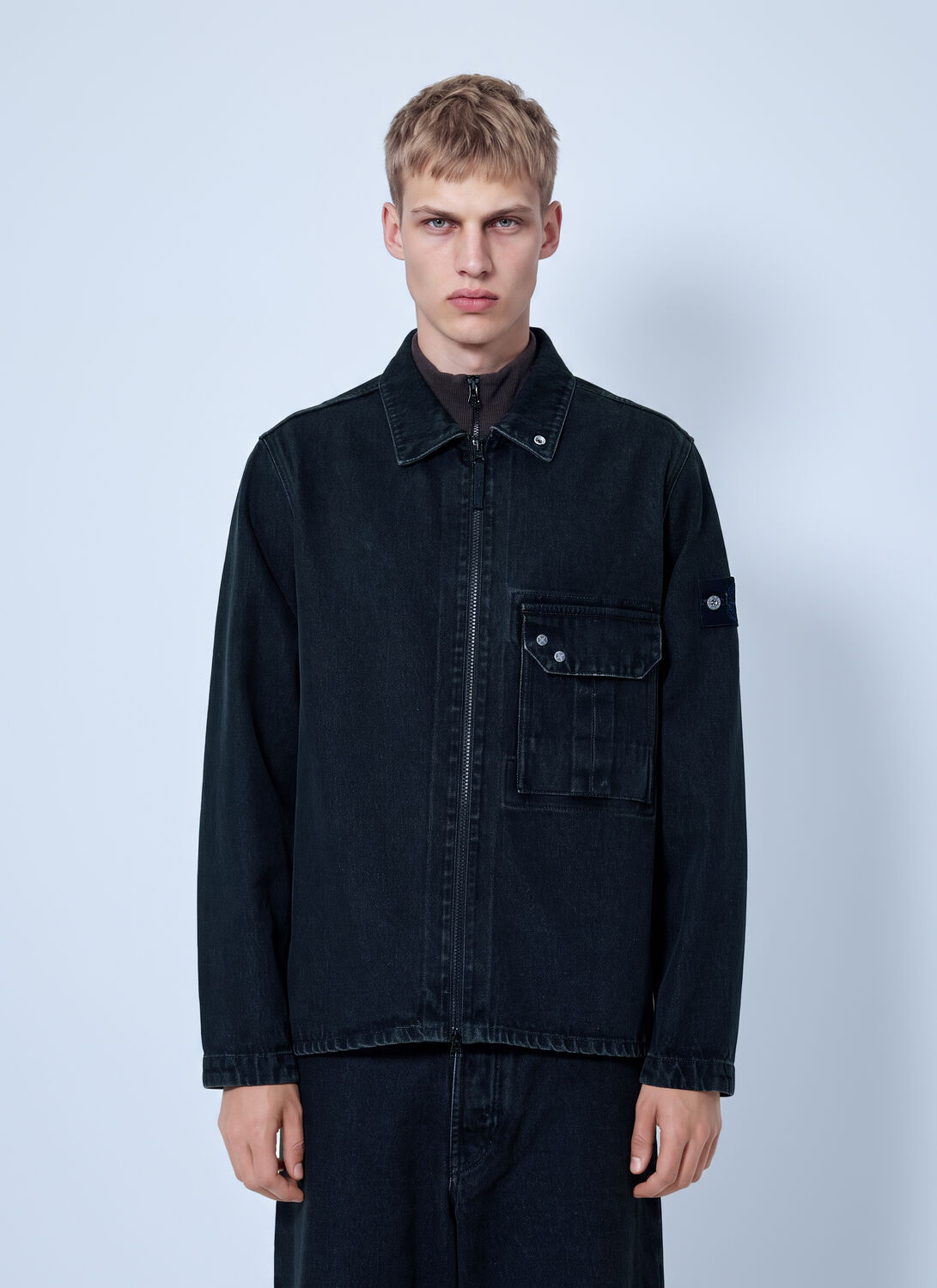 Stone Island Denim Overshirt With Utility Pocket - Man Jackets Blue S