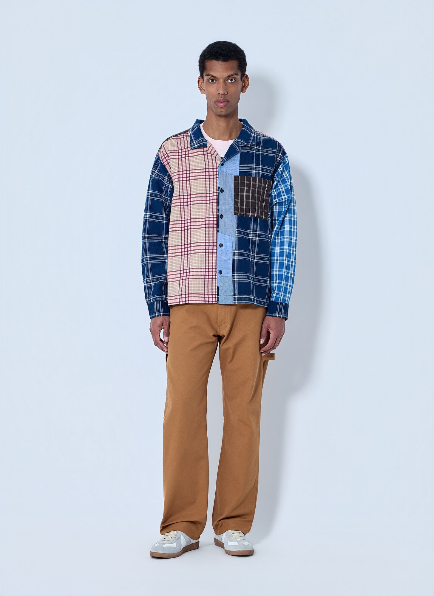  Story Mfg Story Mfg Patchwork Plaid Shirt - Mann Hemden Blue L 
