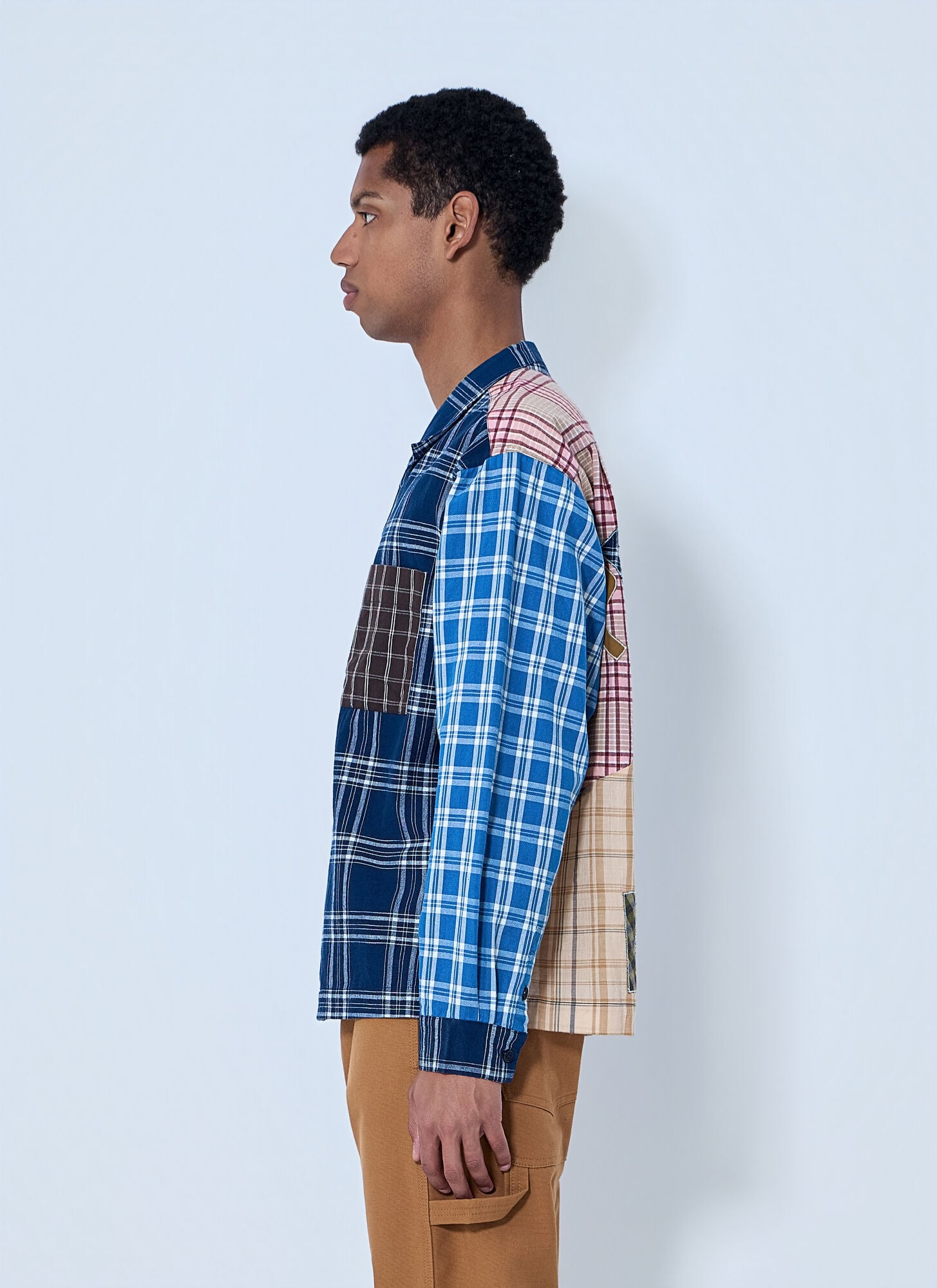  Story Mfg Story Mfg Patchwork Plaid Shirt - Mann Hemden Blue L 