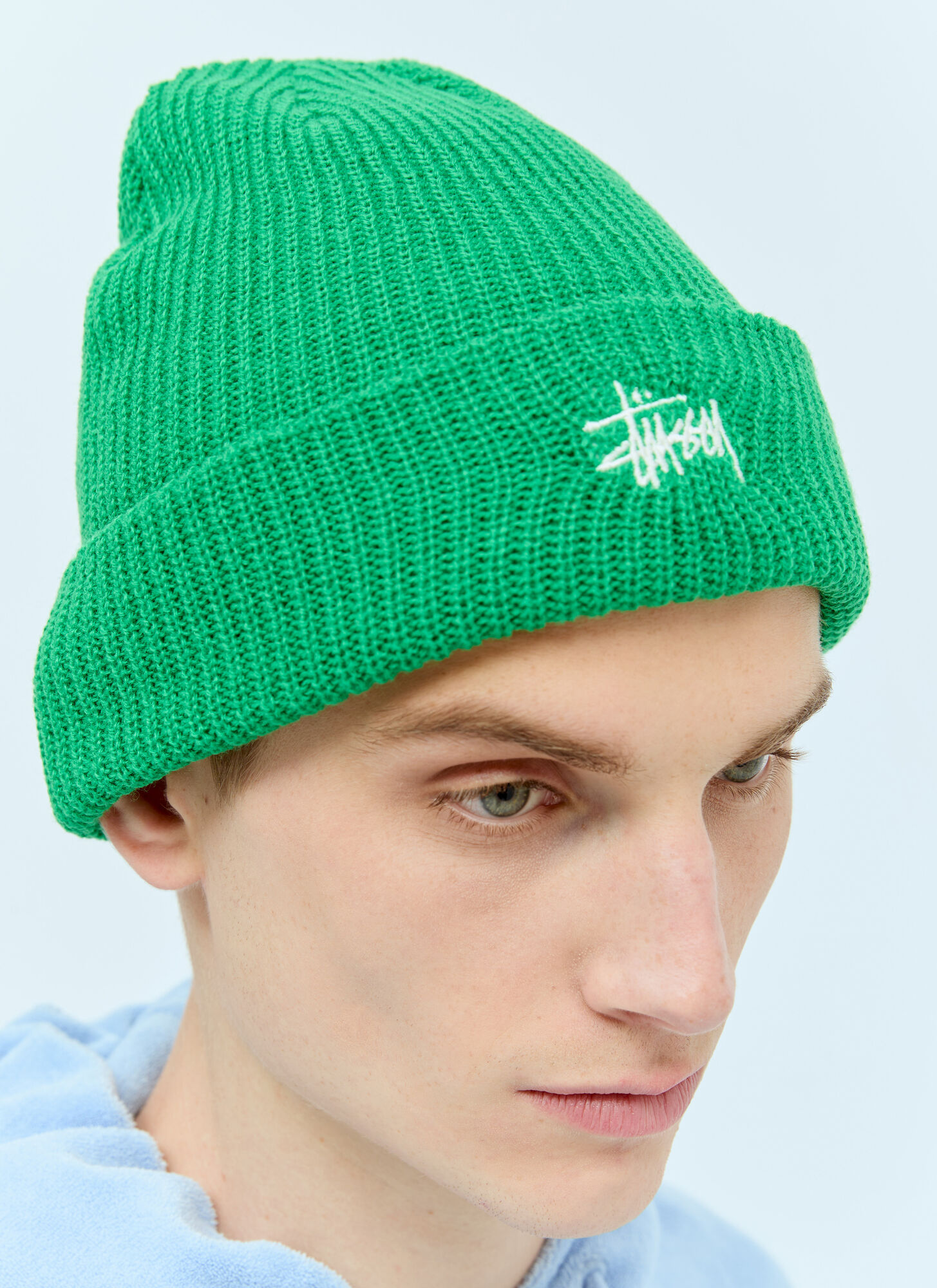 Shop Stussy Basic Cuff Beanie Hat In Green