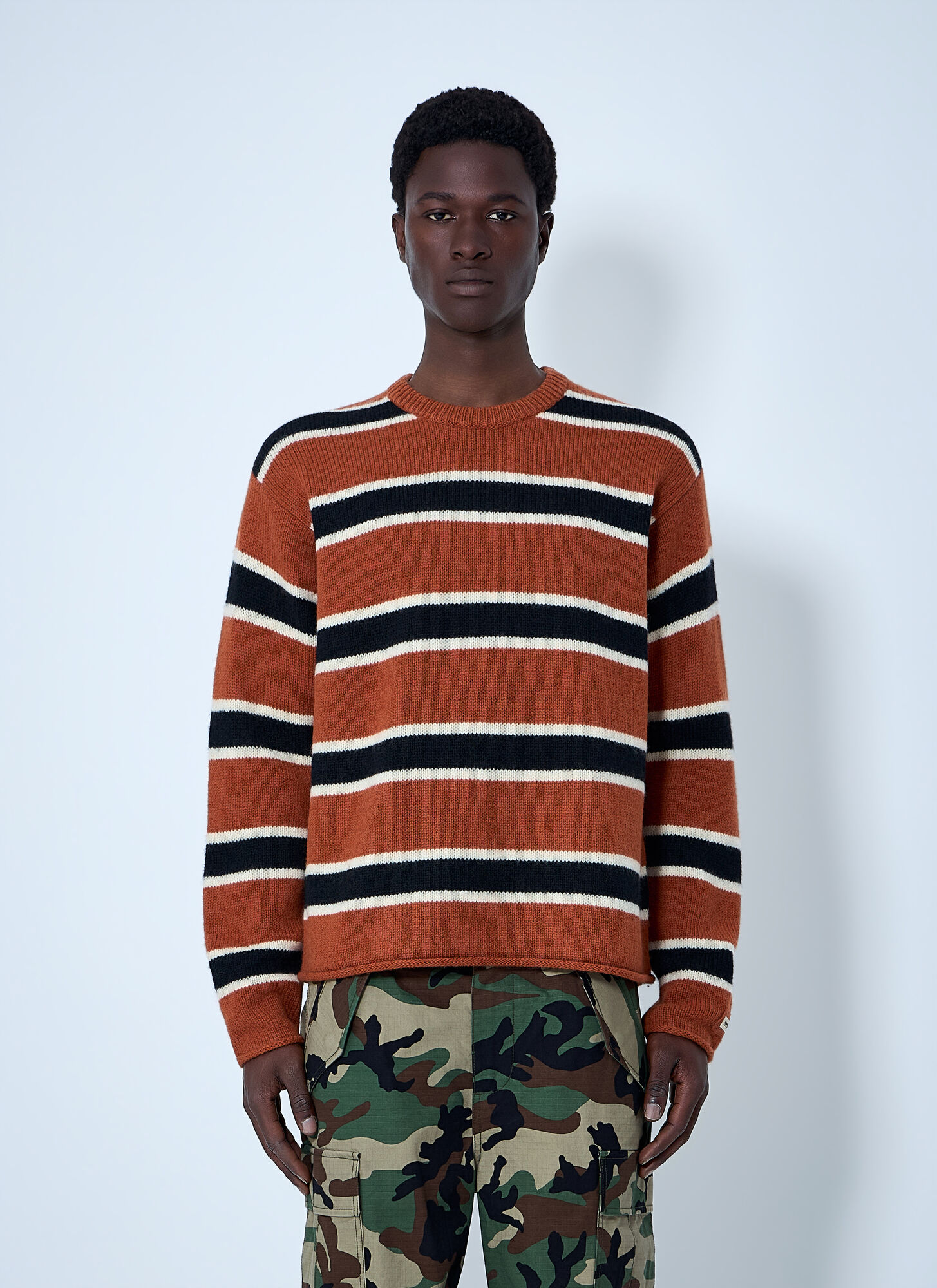 Stüssy Men's Orange Striped Wool-Blend Sweater - Man Knitwear Xxl