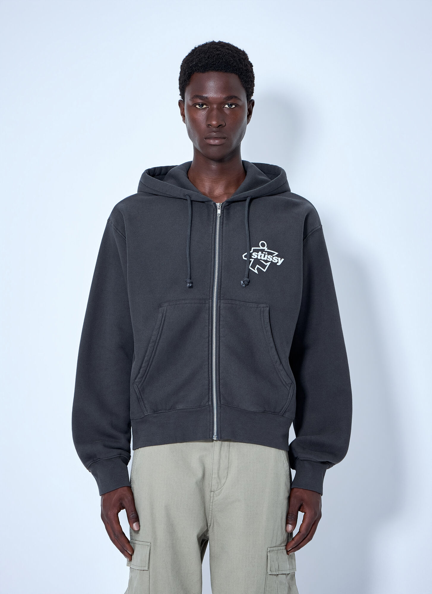 Stüssy Men's Grey Surf Size Dyed Zip Hoodie - Man Sweatshirts Xxl