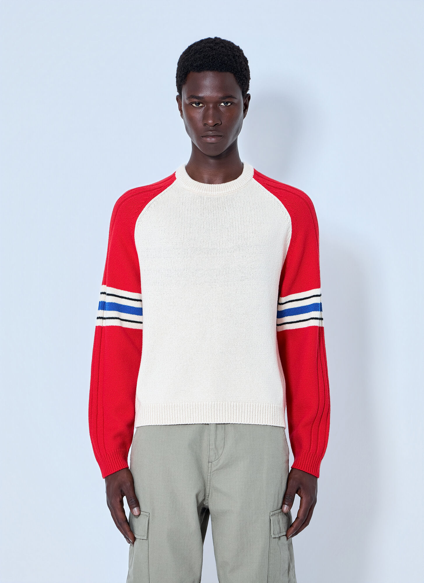 Stüssy Men's Red Stripe Raglan Crewneck Sweatshirt - Man Sweatshirts Xl