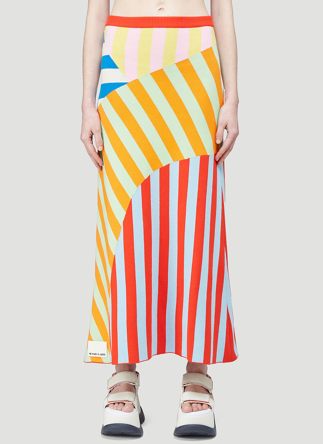 Sunnei Striped Panelled Midi Skirt In Multi