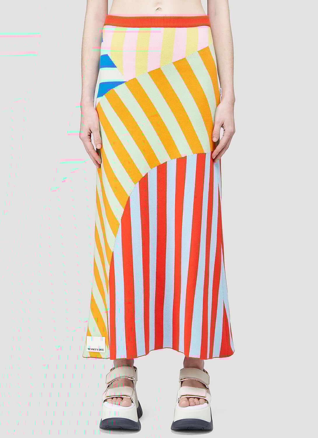 Sunnei Striped Panelled Midi Skirt In Multi