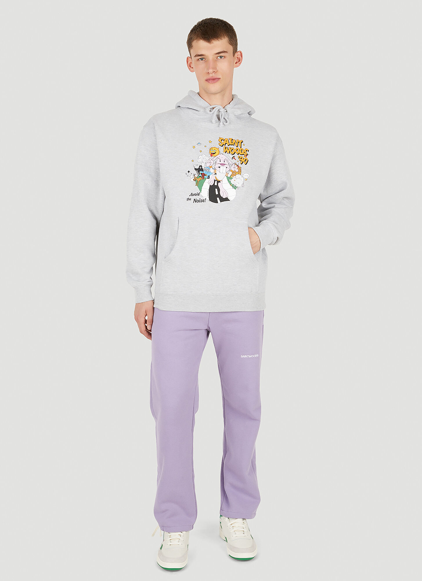  Saintwoods Saintwoods Graphic Print Hooded Sweatshirt - Mann Sweatshirts Grey M 