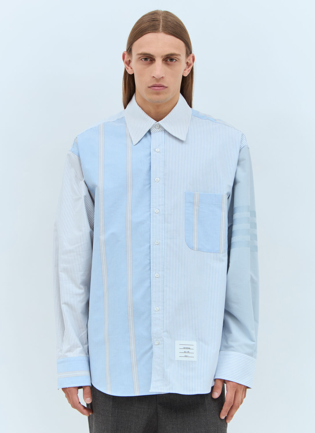 Thom Browne 4 Bar Light Blue Cotton Shirt In Light Blue
