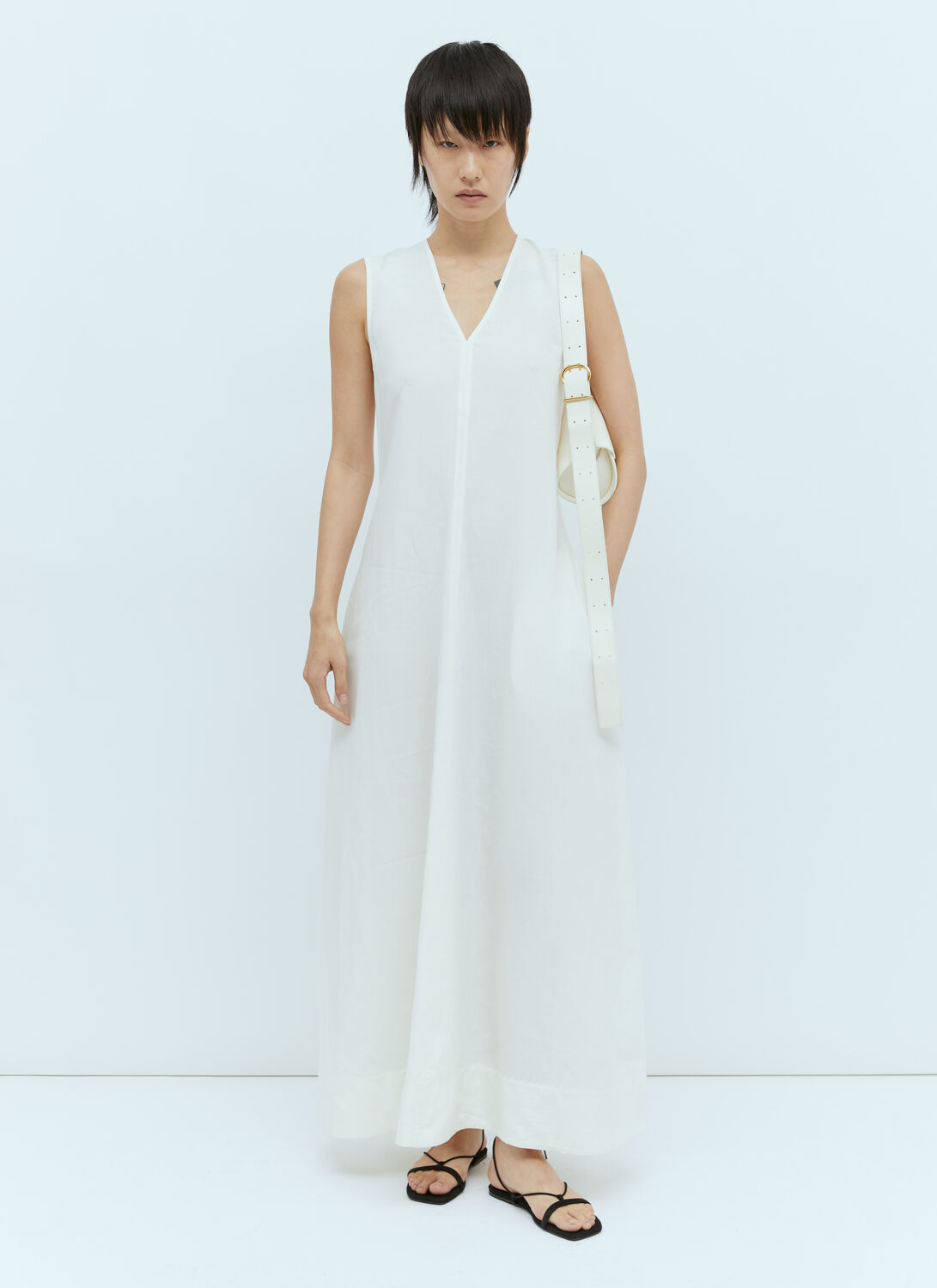 Shop Totême Fluid V Neck Maxi Dress In White