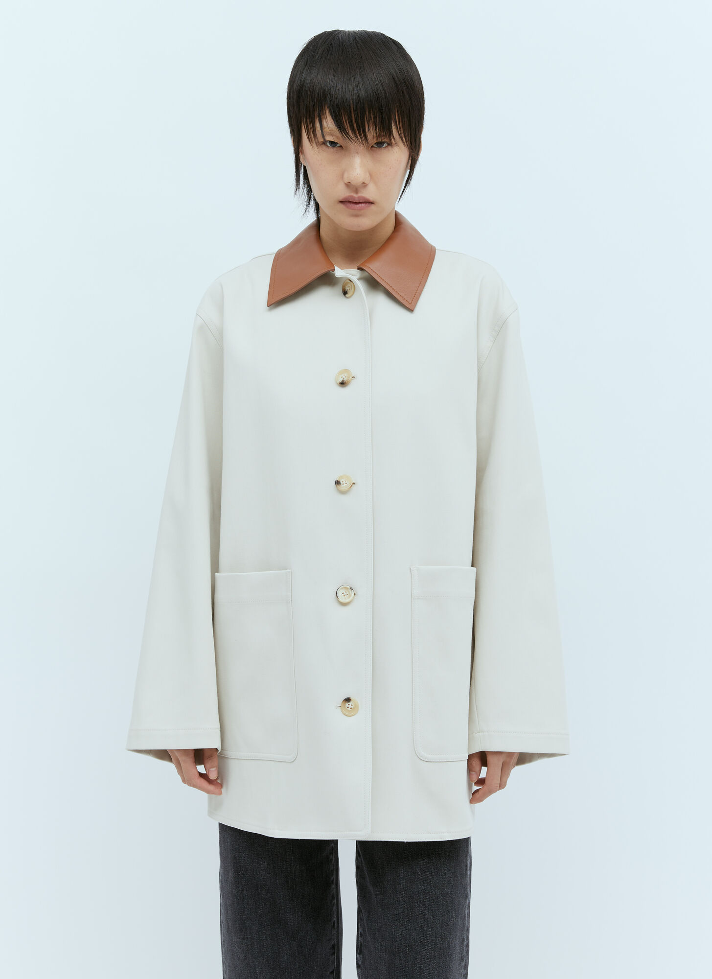 Totême Leather Collar Cotton-bar Jacket In White