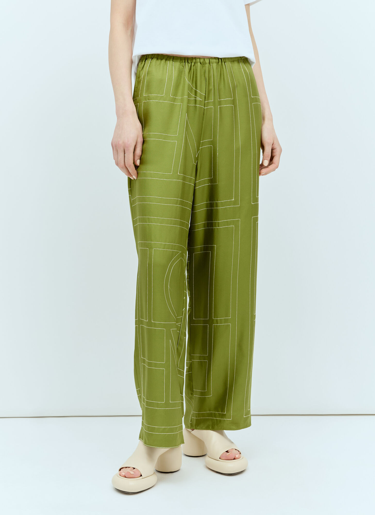 Shop Totême Monogram Silk Pyjama Pants In Green
