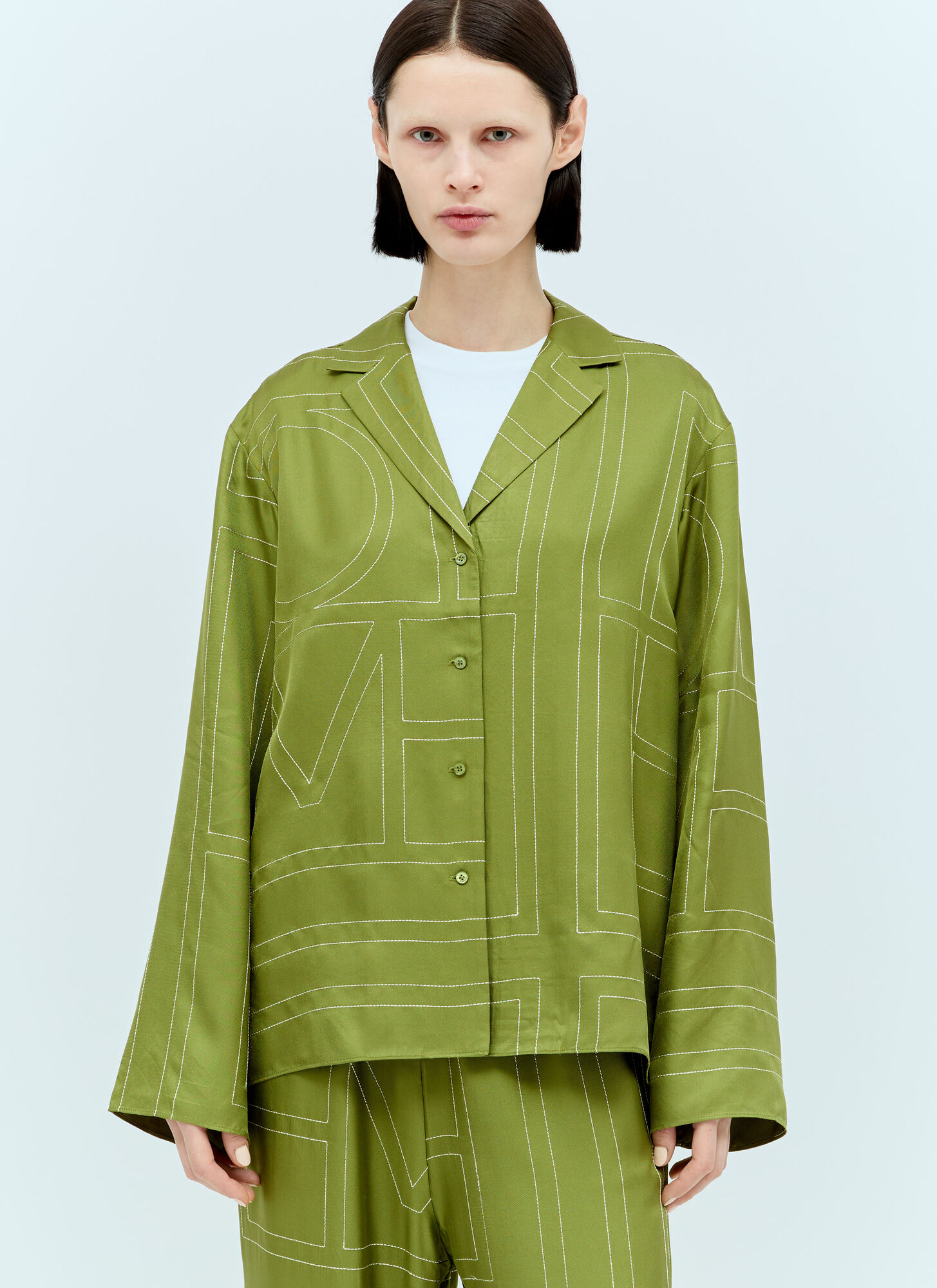 Shop Totême Monogram Silk Pyjama Shirt In Green