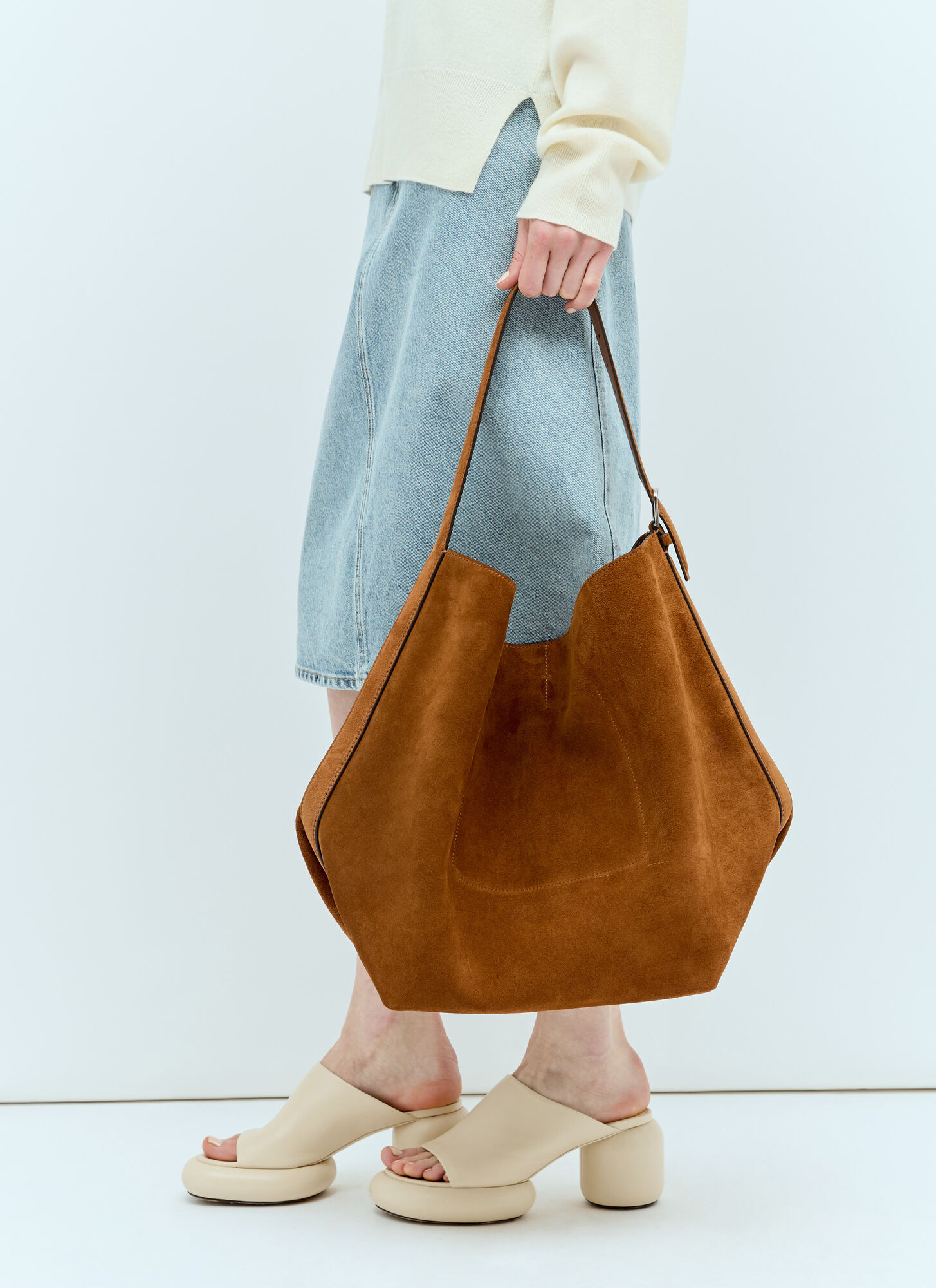 Shop Totême Suede Belted Tote Bag In Brown